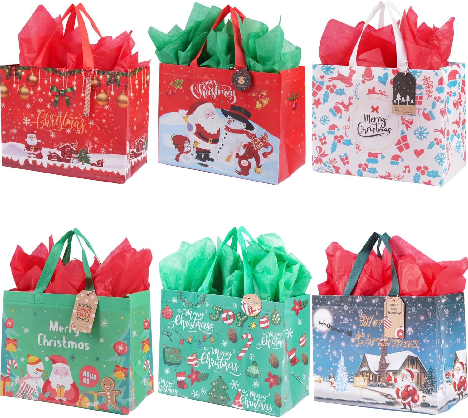 Ranfashiong 10 bolsas reutilizables de Navidad no tejidas con papel de seda para envolturas de fiestas de Navidad, bolsas de regalo de compras de