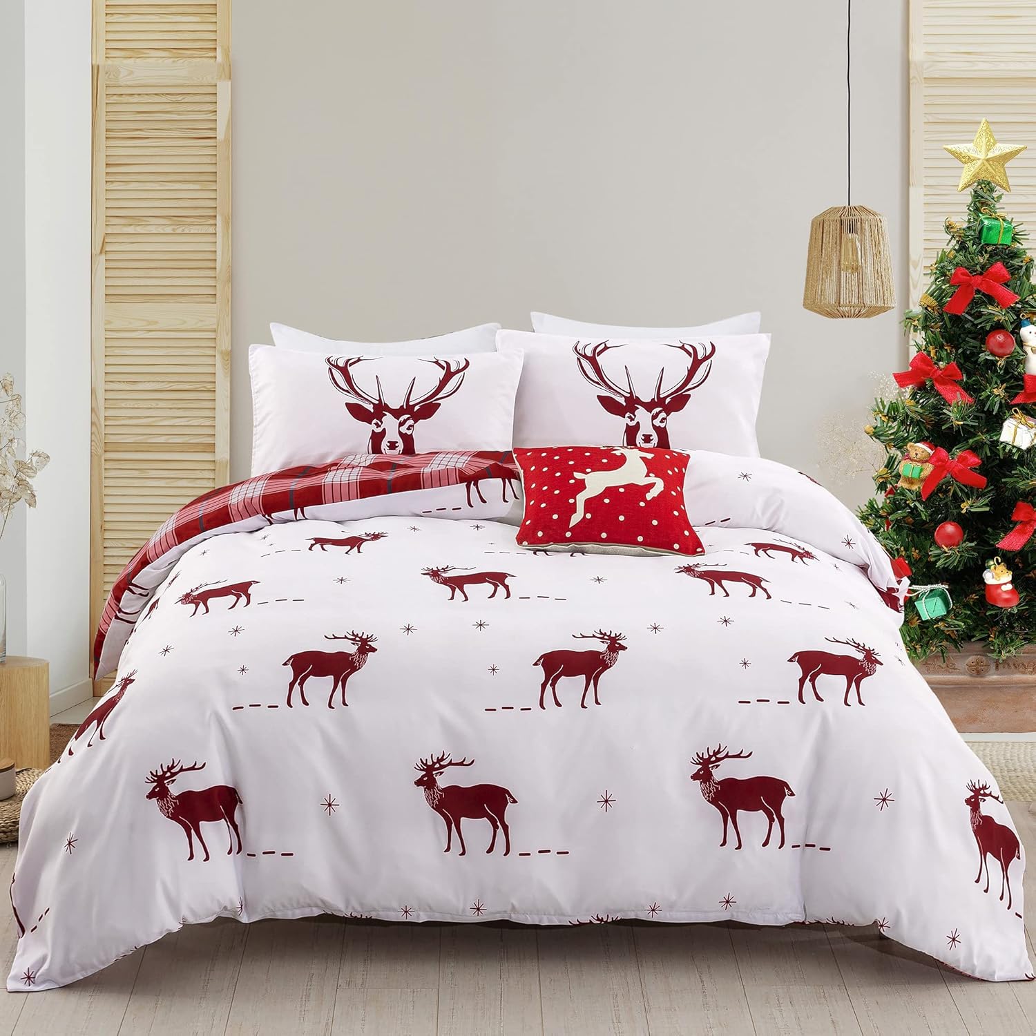 Juego de funda de edredón de Navidad tamaño Queen, juego de ropa de cama reversible de 3 piezas con 2 fundas de almohada, microfibra suave, ropa de