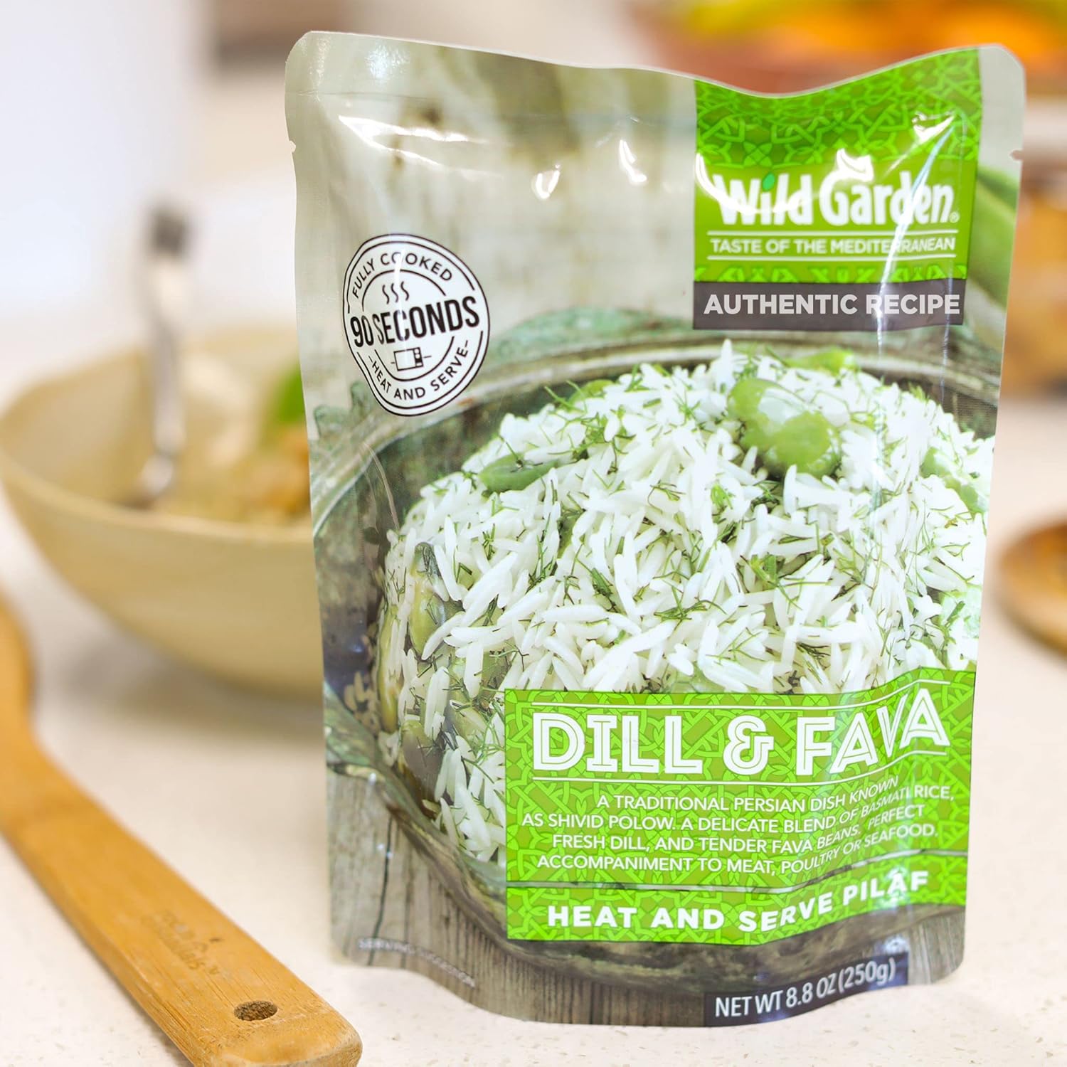 Wild Garden Caliente y sirva pilaf, eneldo y fava, completamente cocido, listo para comer, apto para microondas, 8.8 onzas, paquete de 6