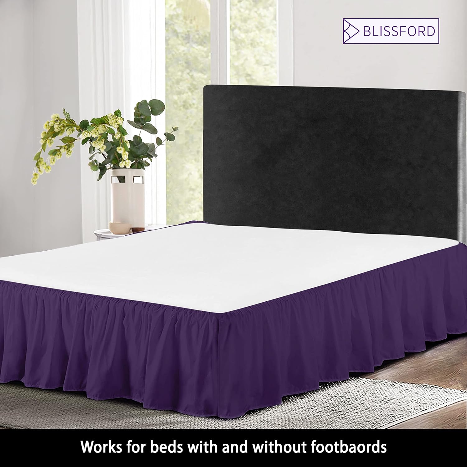 Falda de cama con volantes con esquinas divididas, tamaño King, falda de cama de 14pulgadas (disponible en 16 colores)