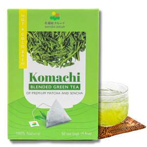 Satoen Bolsas de té verde Matcha Preparación caliente y fría Bolsas de té verde Komachi de Sencha y polvo matcha de grado ceremonial 50 bolsas Satoen Bolsas de té verde Matcha Preparación caliente y fría Bolsas de té verde Komachi de Sencha y polvo matcha de grado ceremonial 50 bolsas