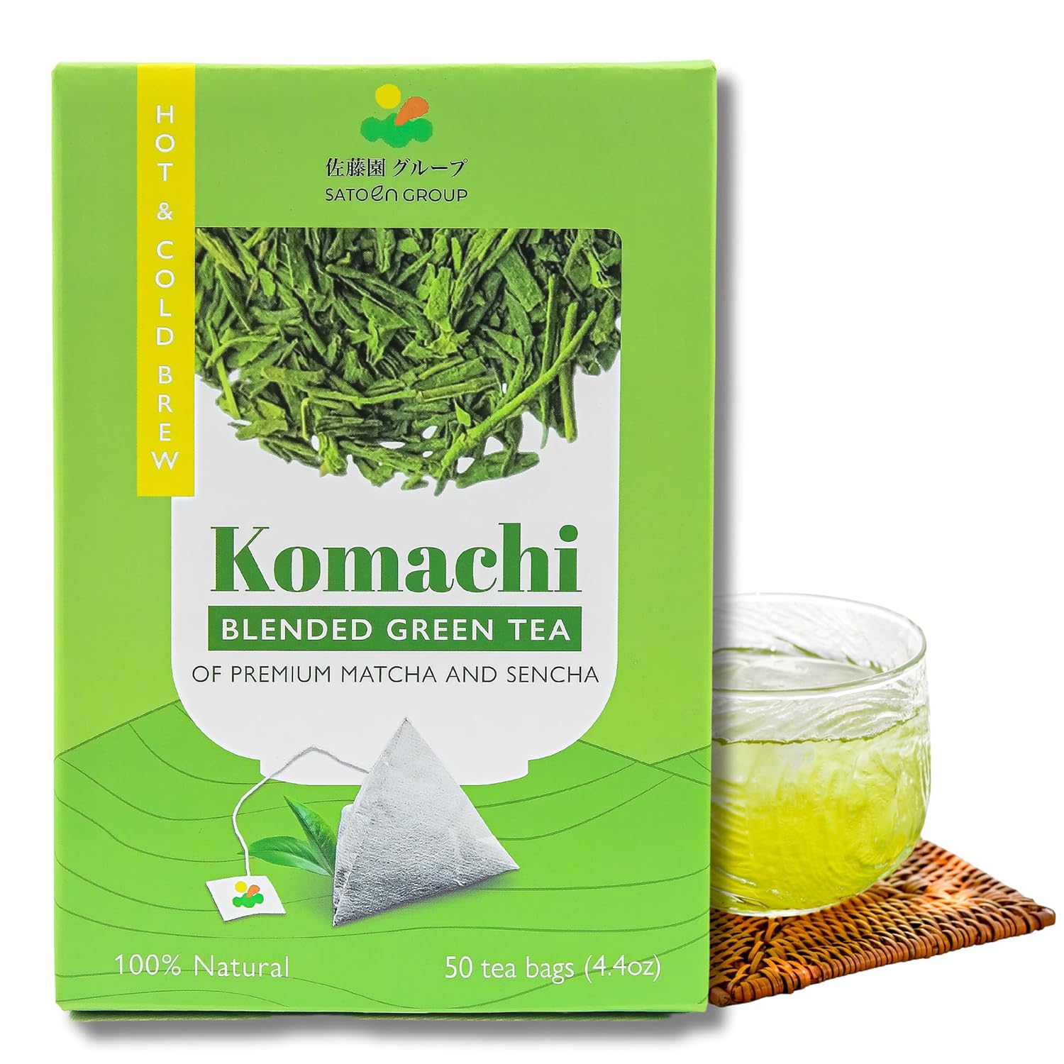 Satoen Bolsas de té verde Matcha  Preparación caliente y fría  Bolsas de té verde Komachi de Sencha y polvo matcha de grado ceremonial  50 bolsas