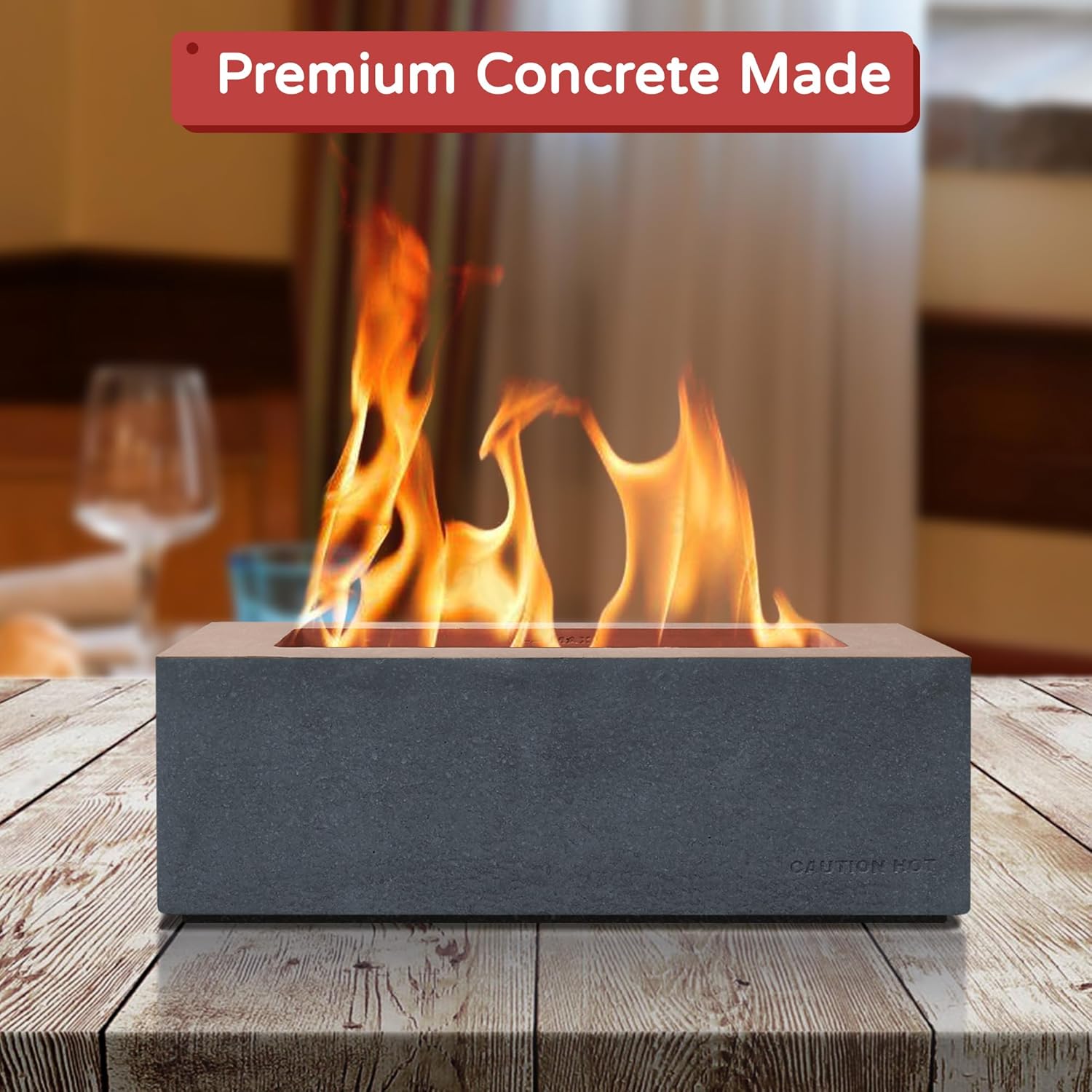 Kante Chimenea rectangular de mesa de 11.8 pulgadas de largo, chimenea de mesa de hormigón, cuenco portátil con alcohol para frotar para interiores