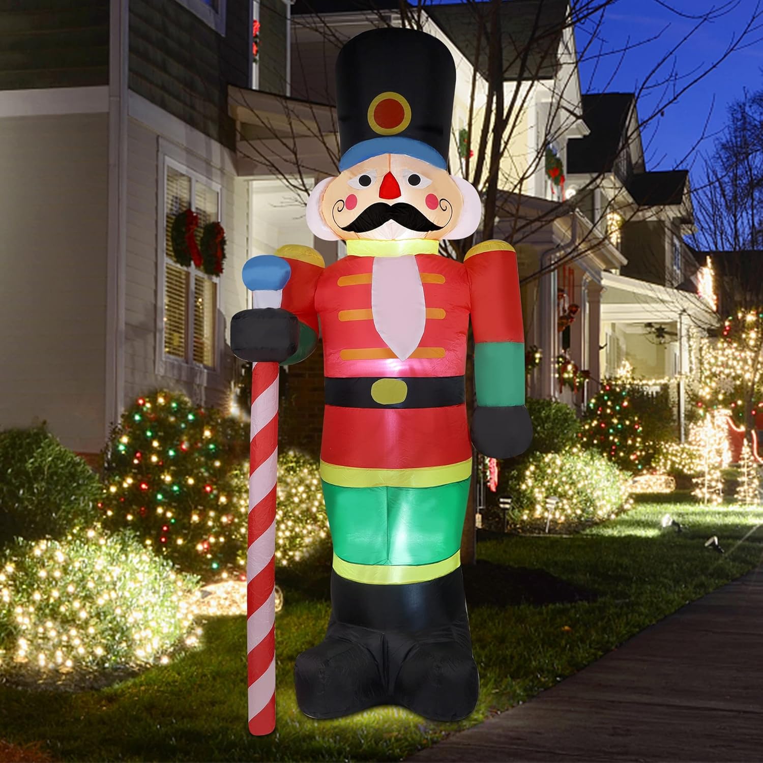 yofit Soldado de cascanueces inflable de Navidad de 8 pies para decoración al aire libre, decoraciones inflables de Santa Soldado con luces LED para