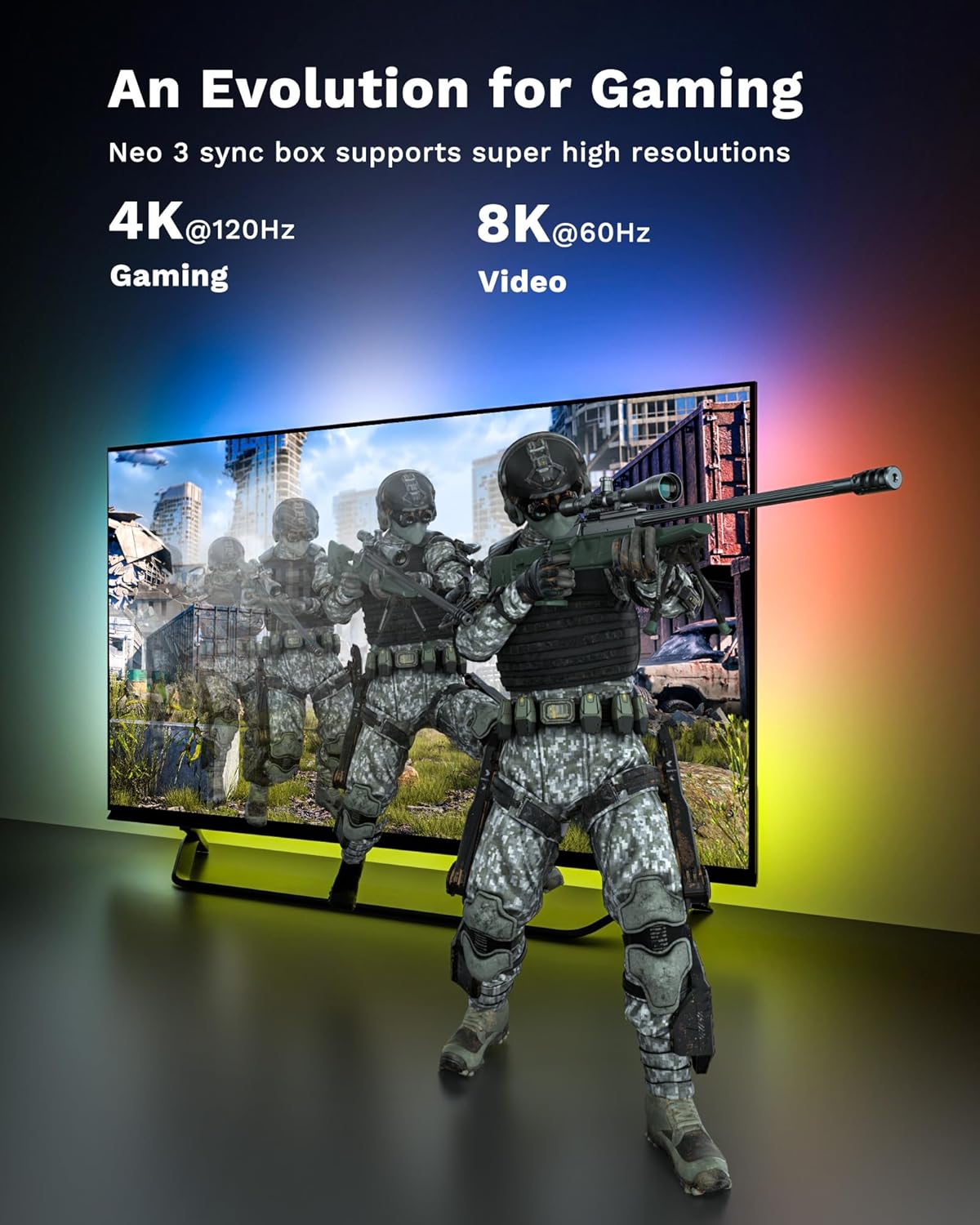 Lytmi Fantasy 3 Kit de retroiluminación de TV HDMI 2.1 con caja de sincronización retroiluminación Wi-Fi para 86  120 pulgadas 8K 60Hz TV luces de