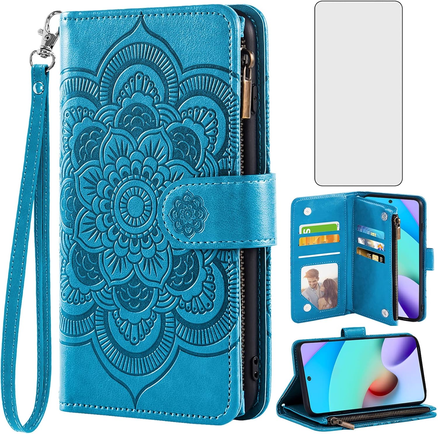 Asuwish Funda de teléfono para Xiaomi Redmi Note 11S11 4G Funda tipo cartera con protector de pantalla de vidrio templado y soporte de tarjeta de