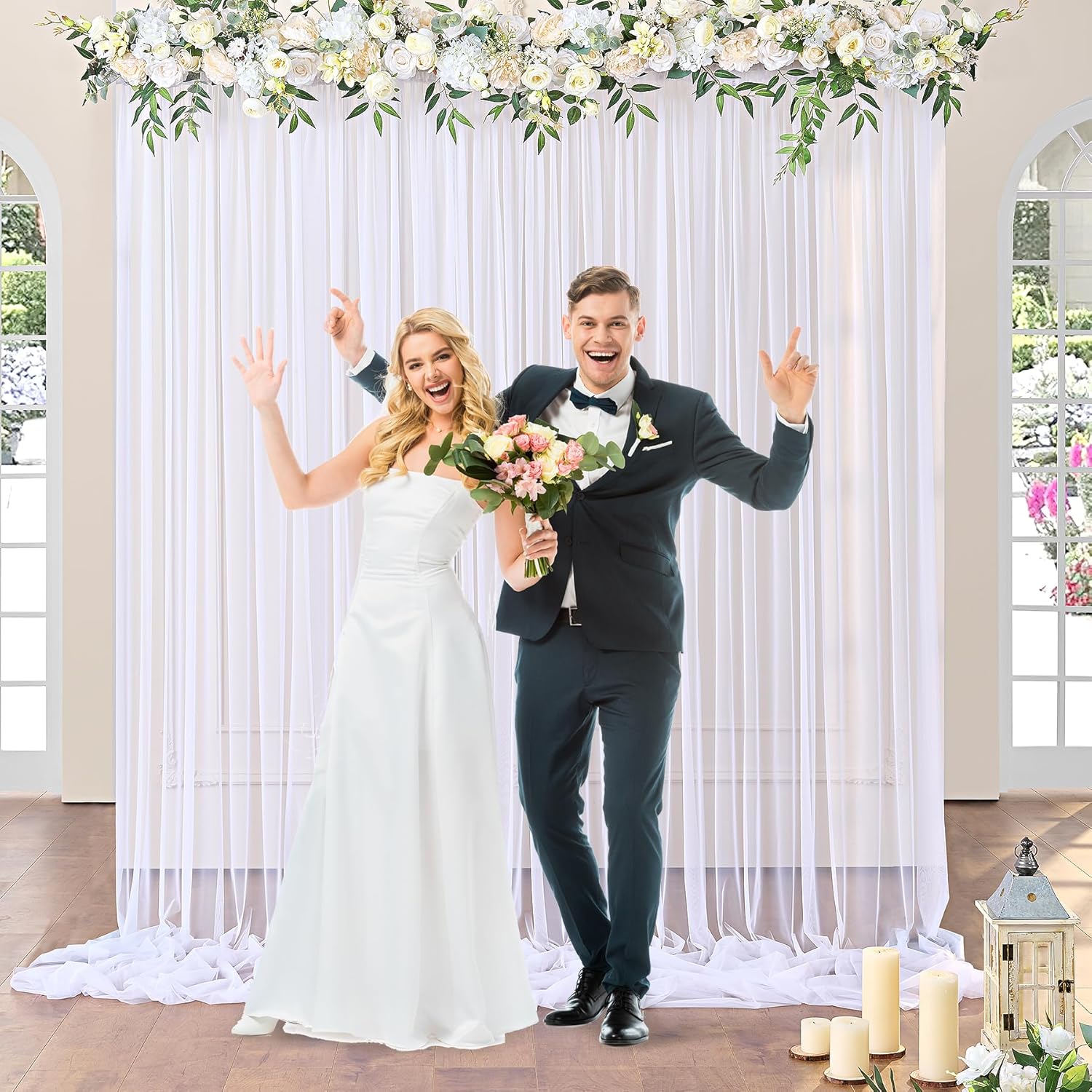 Cortinas de fondo blancas transparentes para bodas, elegantes cortinas de telón de fondo para baby shower, fiestas de 10 x 8 pies