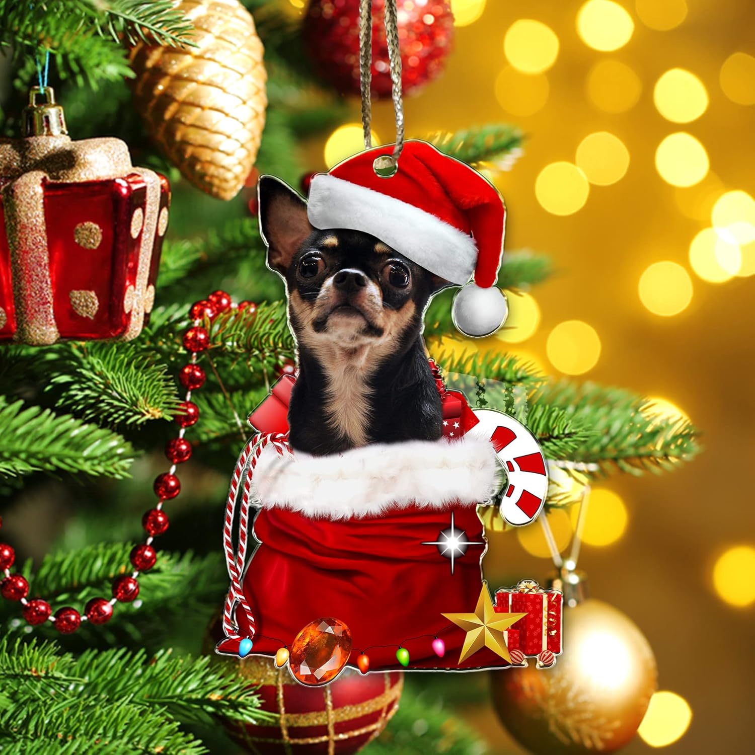 Adorno negro para árbol de Navidad de Chihuahua, decoración de Navidad de perro Chihuahua negro, adorno para árbol de Navidad para perro chihuahua,
