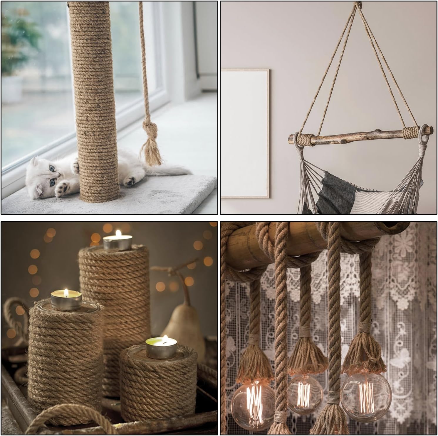 Cuerda de yute de 82 pies, cuerda de yute resistente, cuerda de cáñamo natural, cuerda de sisal resistente para artes, manualidades, envoltura de