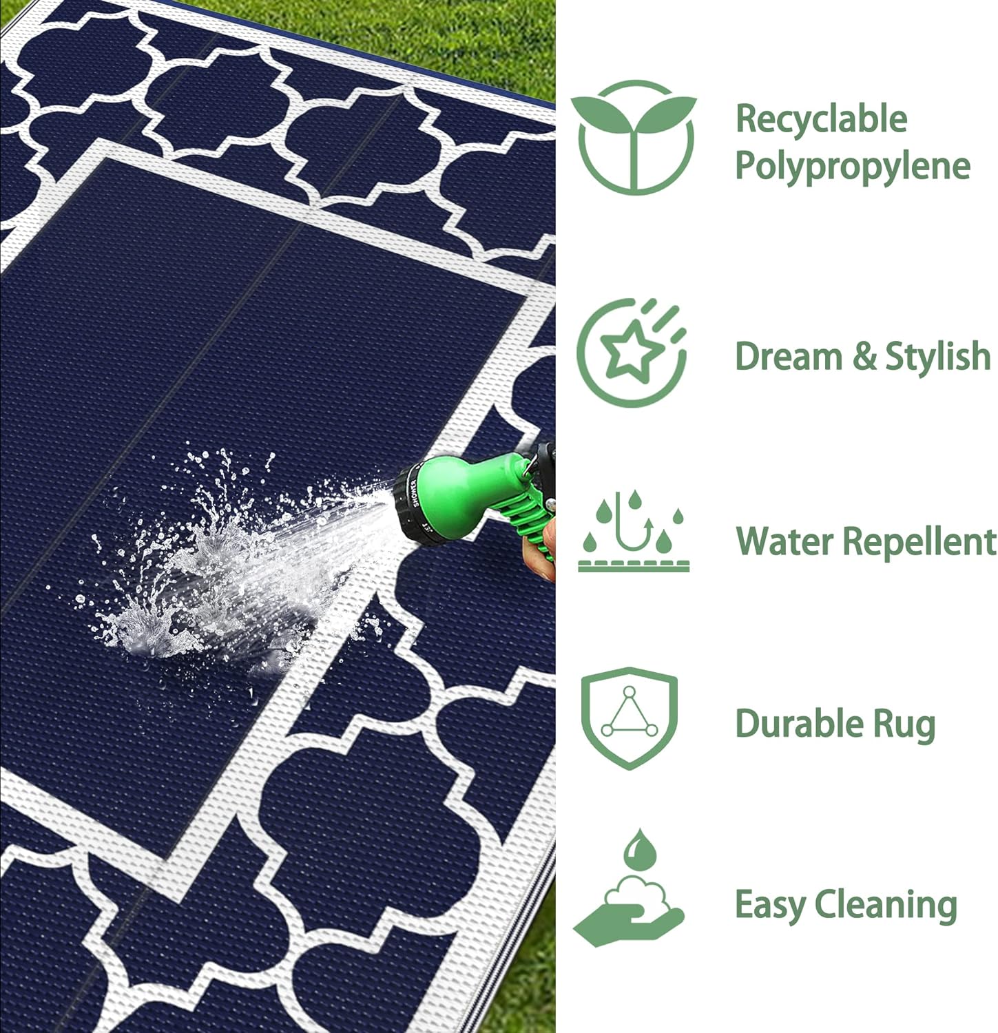 GENIMO – Alfombra para exteriores de 9 x 12 pies, para patio, reversible, de plástico, impermeable, para caravana, alfombra para grandes espacios,