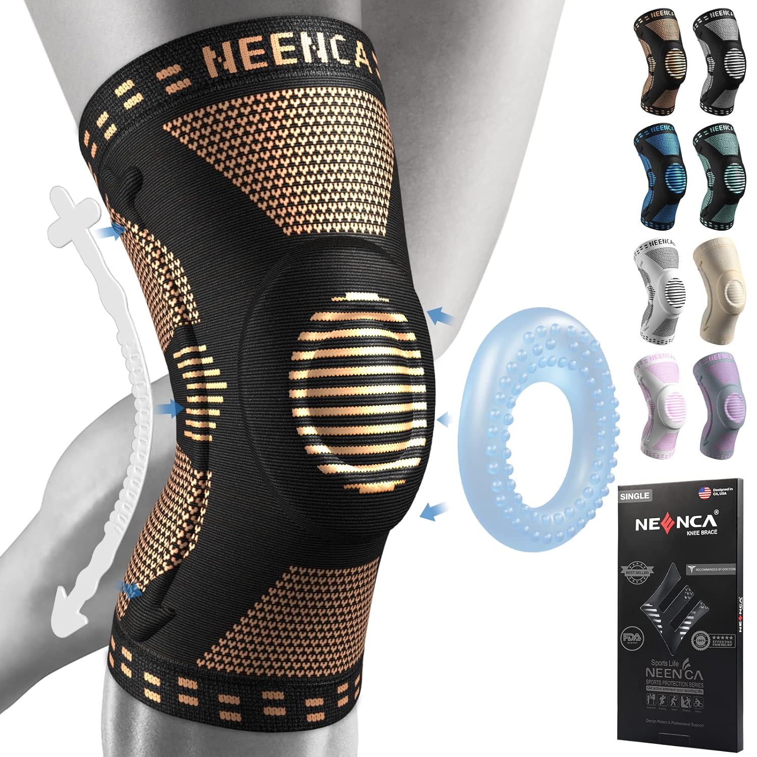 NEENCA – Rodillera profesional de compresión, almohadilla de rótula, estabilizador lateral, para desgarro de menisco, ligamento anterior cruzado,