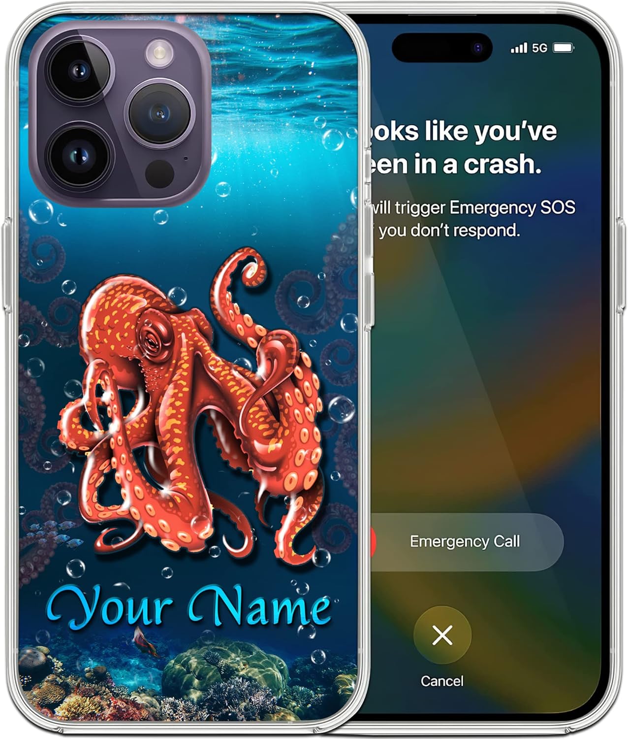 Funda de teléfono personalizada con temática de Octopus Octopus Ocean, compatible con iPhone 15, 14, 13, 12, 11, X, Xs, Xr, 8, 7, 6s, Mini Pro Max