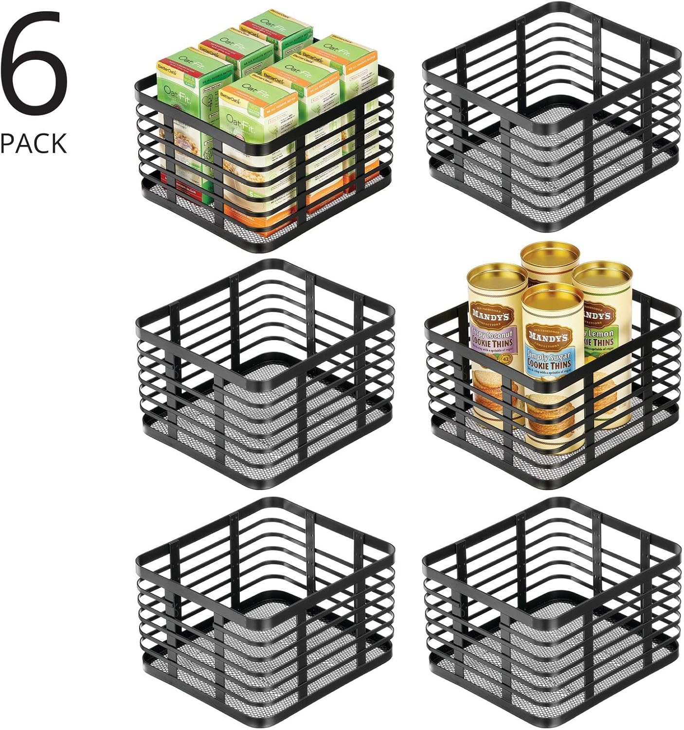 mDesign Carson Collection – Cesta organizadora pequeña de alambre de metal para almacenamiento en cocina, estante de despensa, gabinete, encimera,