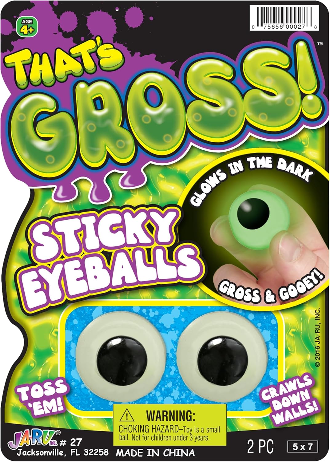 JA-RU Sticky Eyeballs – Escaladores que brillan en la oscuridad (1 paquete de 2)  Juguete blando luminoso para decoración de Halloween y recuerdos