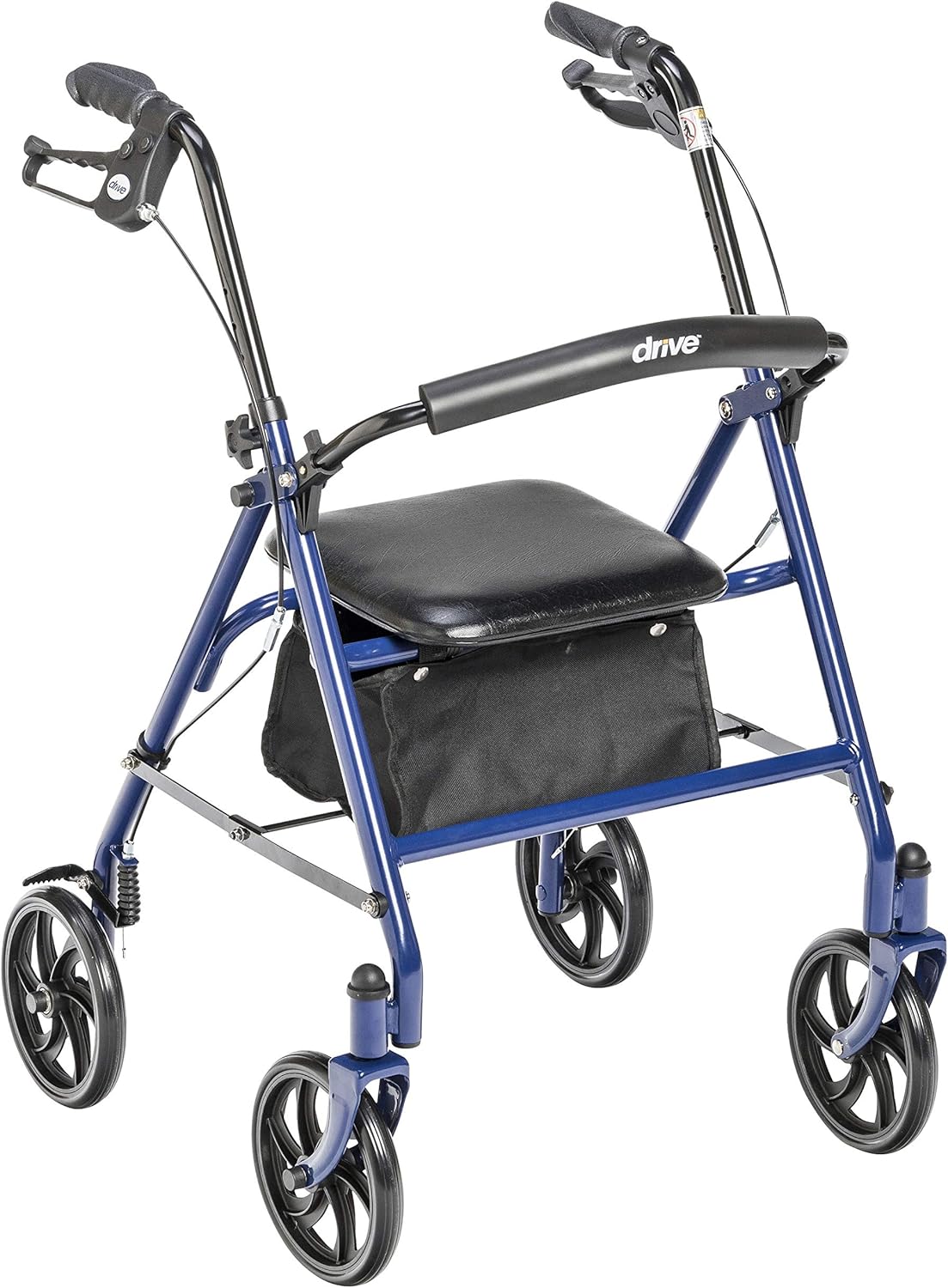Drive Medical 10257BL-1 – Andador con ruedas de 4 ruedas con asiento, andador de acero, altura ajustable y universal con abrazadera para caminante,