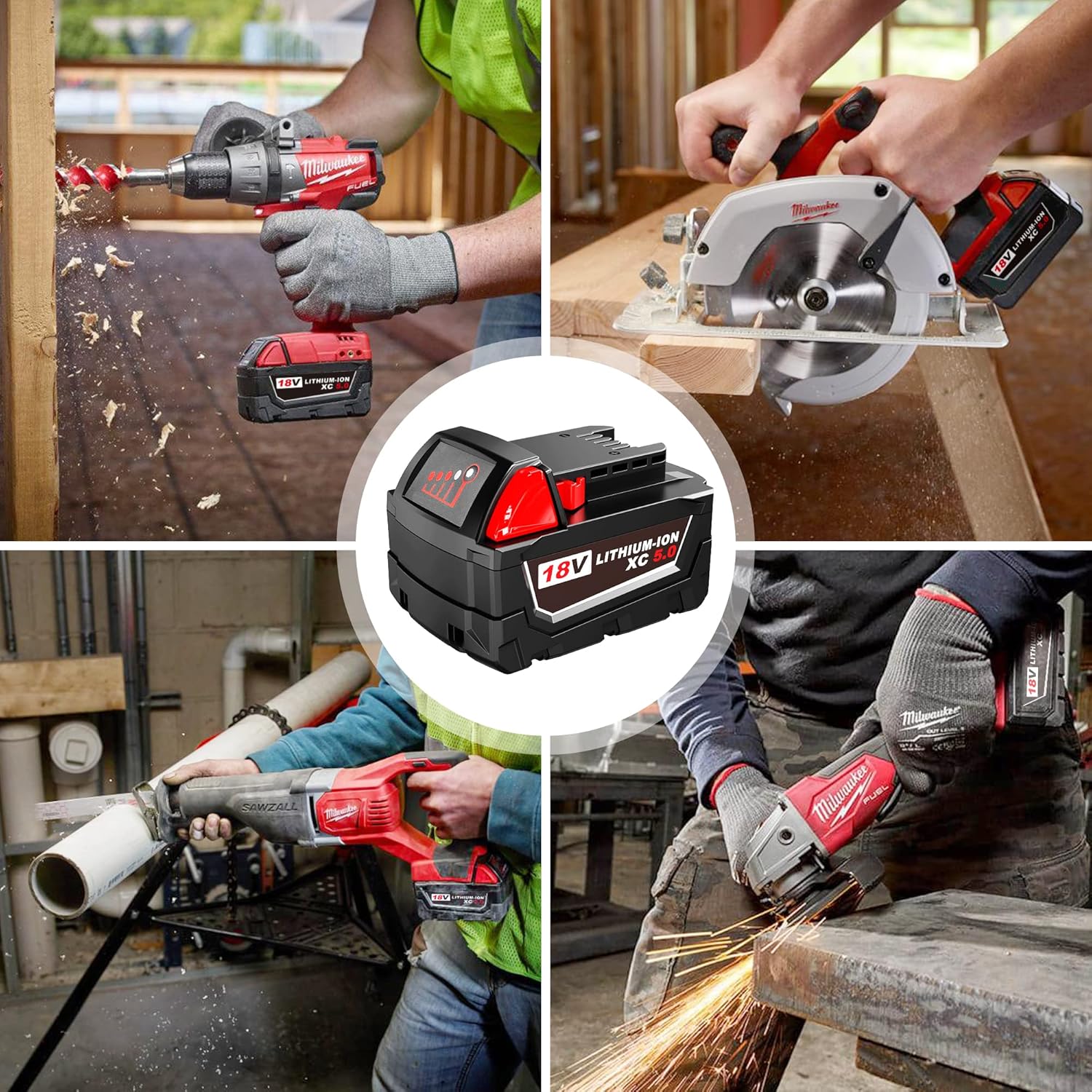 S SKSTYLE Batería de 5.0Ah para Milwaukee M18 48-11-1850 Paquete de 2 baterías de iones de litio de 18 V 48-11-1852