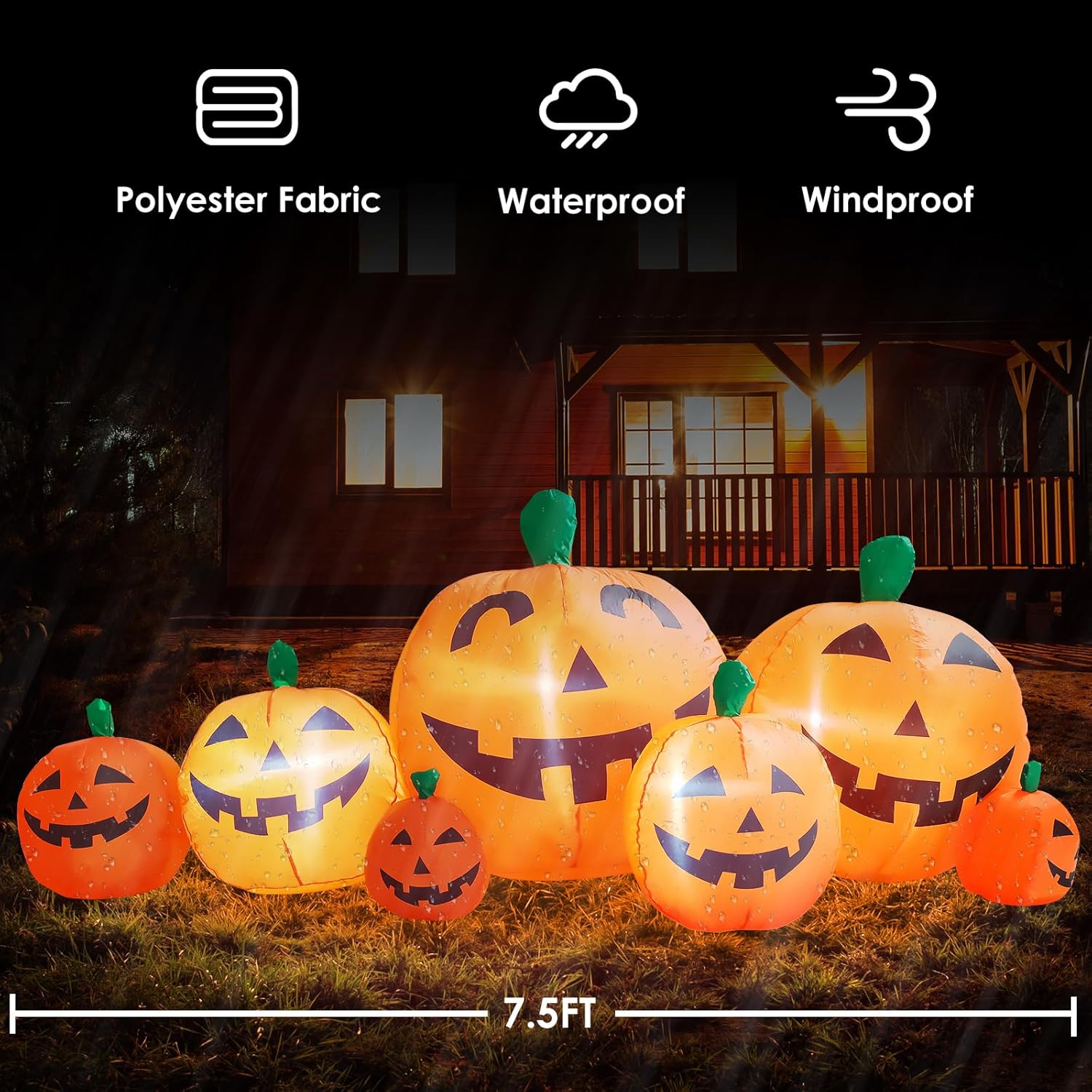 Calabaza inflable de Halloween de 7.5 pies, decoración para exteriores, 7 calabazas LED para decoración de fiesta de Halloween, hogar, vacaciones,