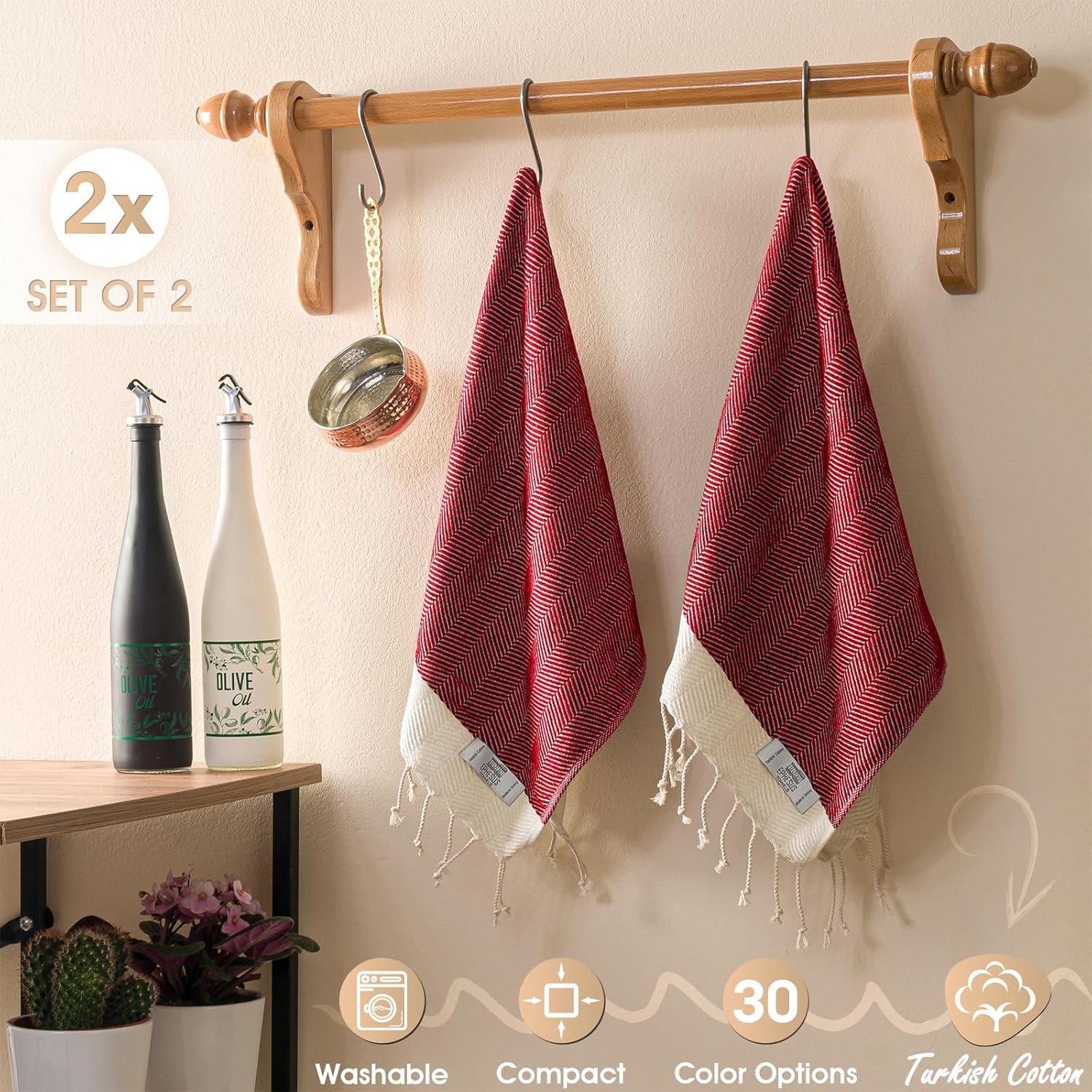 EPHESUS TOWELS Juego de 2 toallas de mano, 18 x 30 pulgadas, algodón turco, toalla de mano turca en espiga para baño, cocina, invitados, cara,