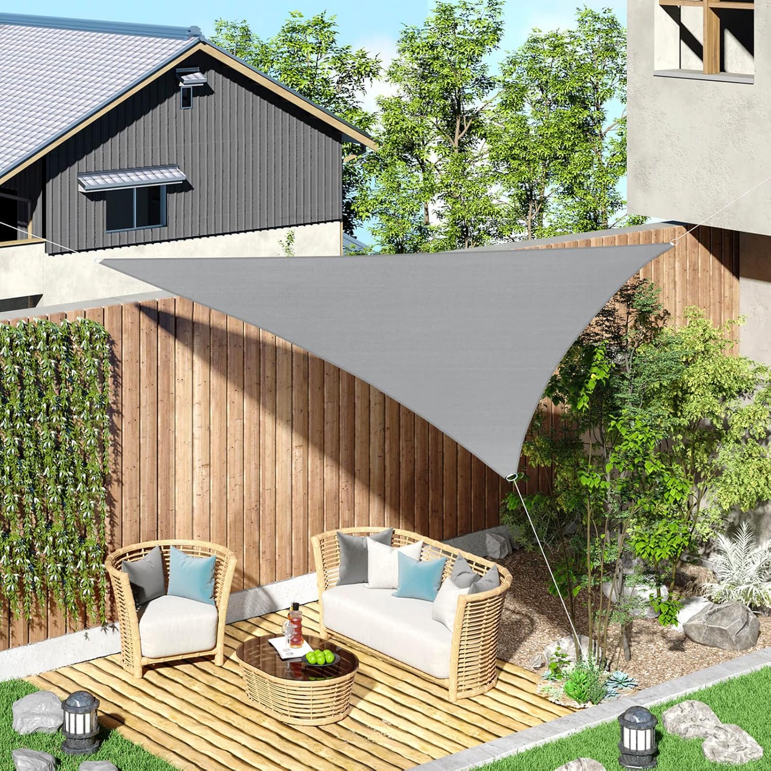 PureFit – Toldo triangular para exteriores, 8 x 8 x 8 pies, toldo de protección solar con bloqueo UV, toldo de sombra, cubierta de patio para patio