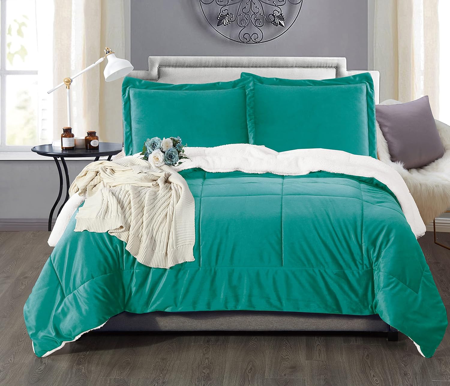 Elegant Comfort Juego de edredón sherpa súper suave de 3 piezas de calidad premium, reversible pesado de microfibra alternativa al plumón, edredón