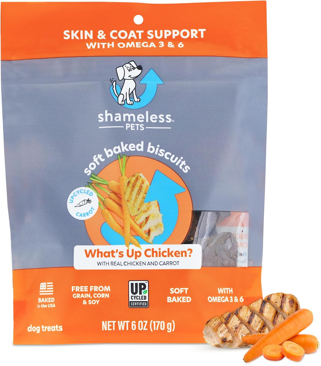 Shameless Pets Golosinas suaves para perros, pollo What’s Up – Masticables naturales y saludables para perros para apoyo de la piel y el pelaje con