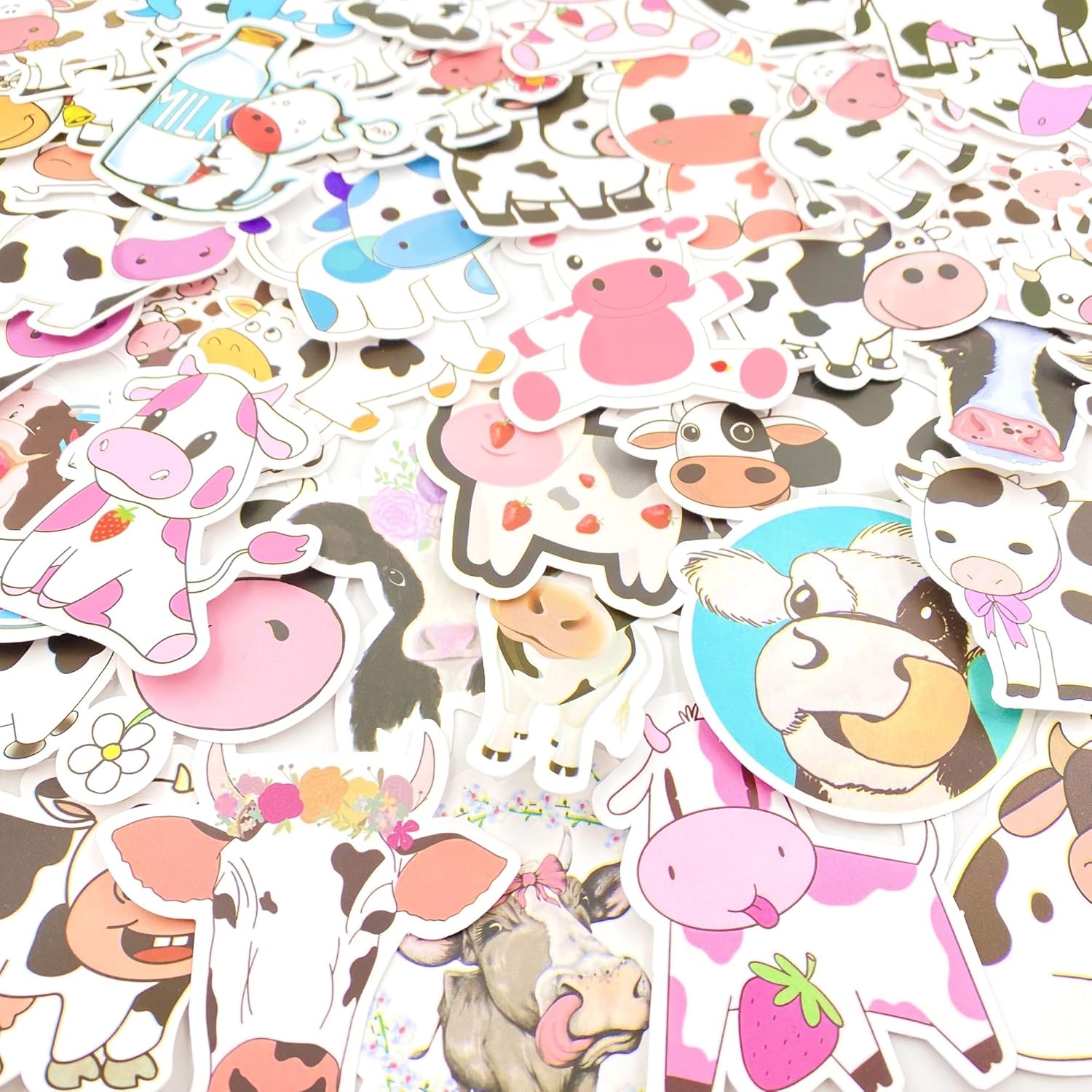 Aowplc Paquete de 50 calcomanías de vaca, vinilo impermeable lindo animal de dibujos animados para niños