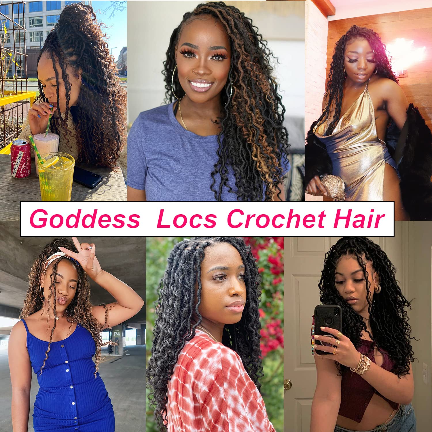 Cabello de ganchillo Goddess Locs de 14 pulgadas, 6 paquetes de cabello sintético de ganchillo con extremos rizados, cabello de ganchillo para