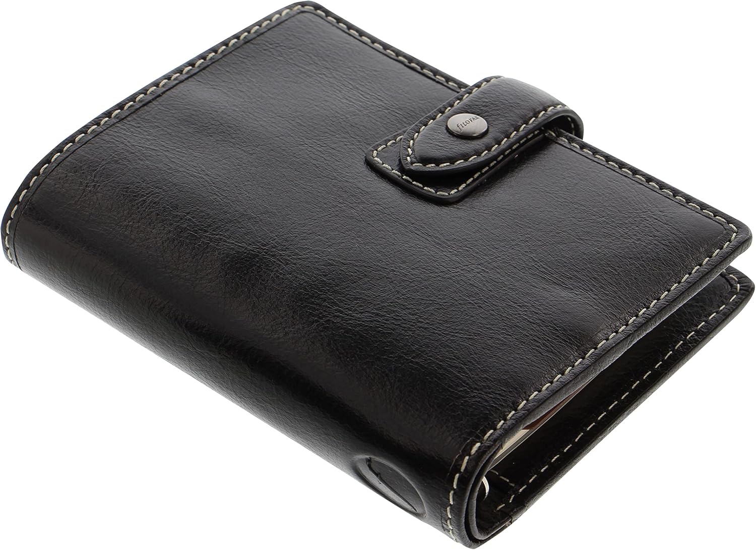 Filofax Malden – Organizador de bolsillo, color negro, táctil, cuero de búfalo de grano completo, seis anillos, con calendario semanal de algodón,