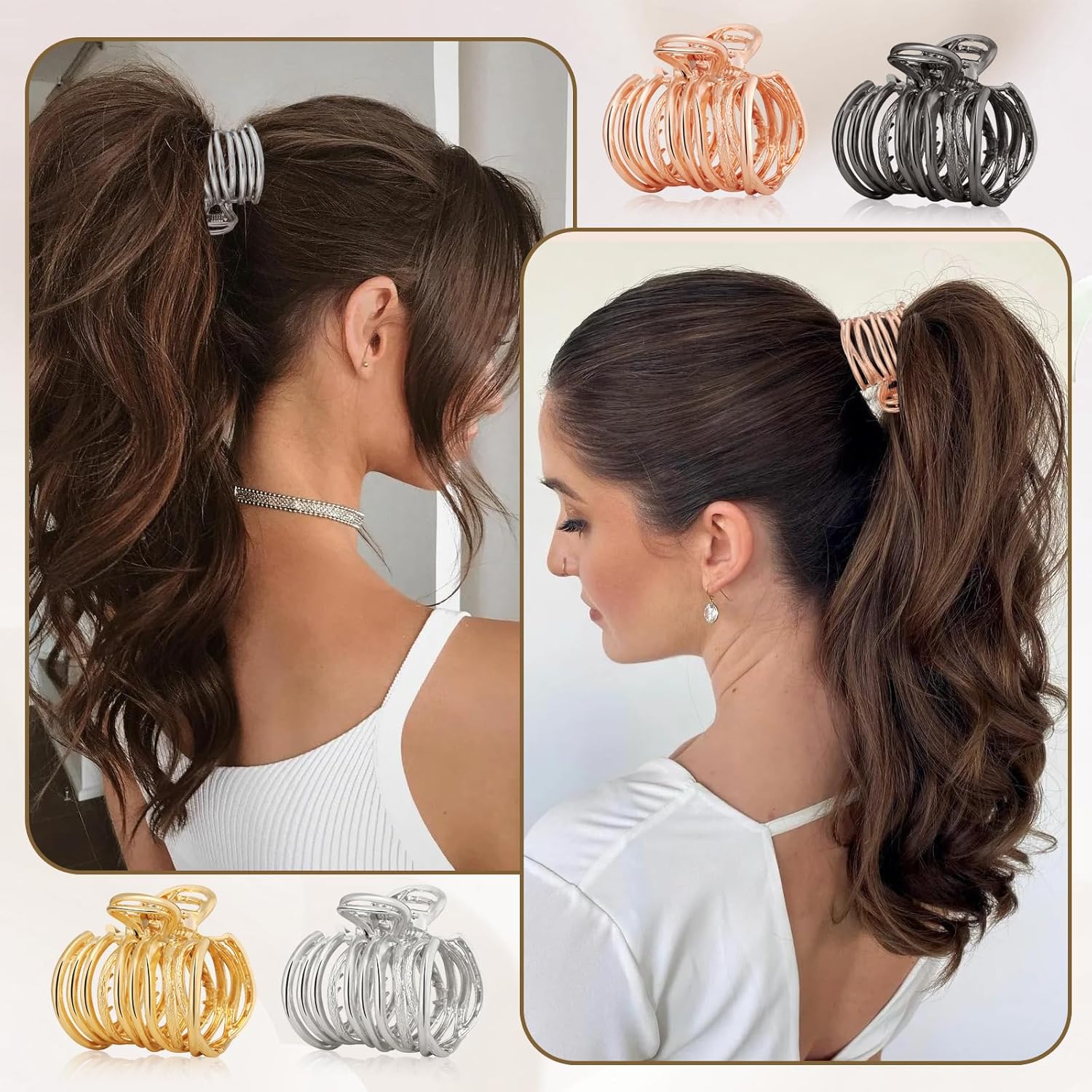 4 pinzas de pelo medianas, pinzas de metal para mujer, pinzas antideslizantes para cabello grueso, pinzas de garra para cabello fino, pinzas de pelo