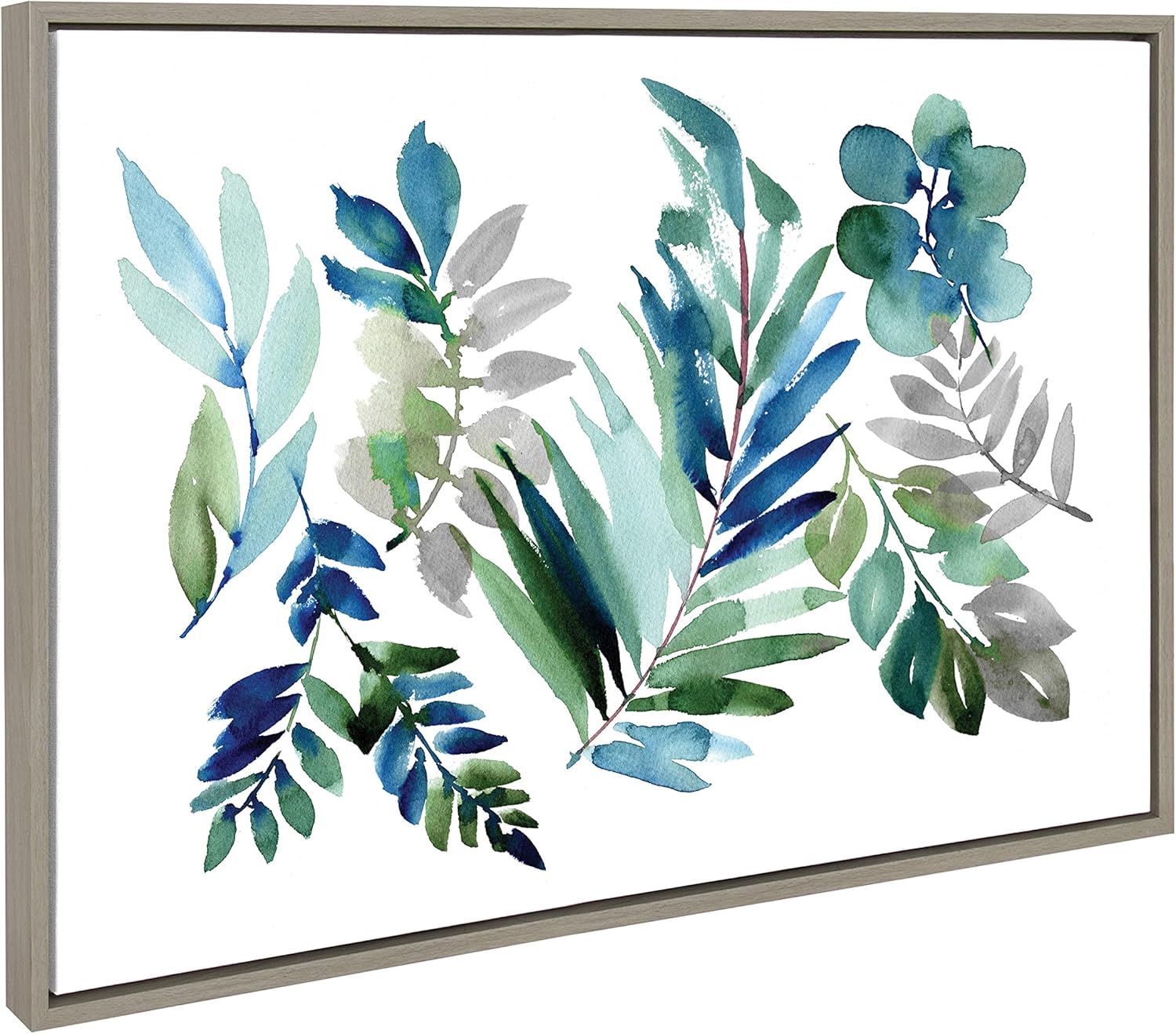 Kate and Laurel Sylvie Tropic Leaves – Lienzo decorativo para pared con marco azul por Sara Berrenson, 23 x 33 pulgadas, gris, arte tropical para