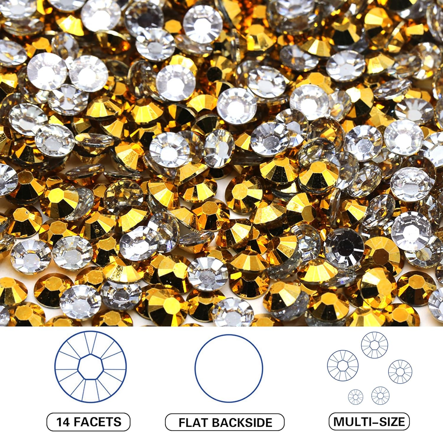 RODAKY 6000 diamantes de imitación de resina transparente con parte trasera plana para uñas, diamantes de imitación de cristal AB dorado