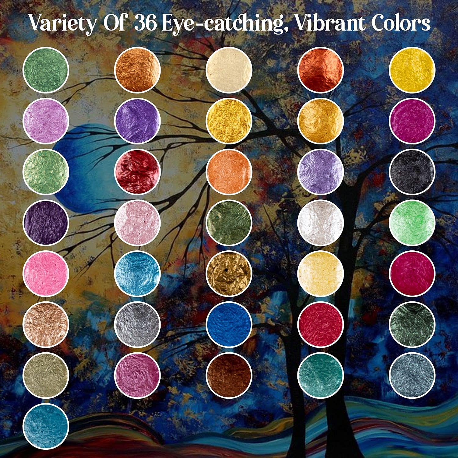 Juego de pinturas metálicas para acuarela, 36 colores de agua con purpurina vibrante de grado artístico con lata de almacenamiento y pincel,