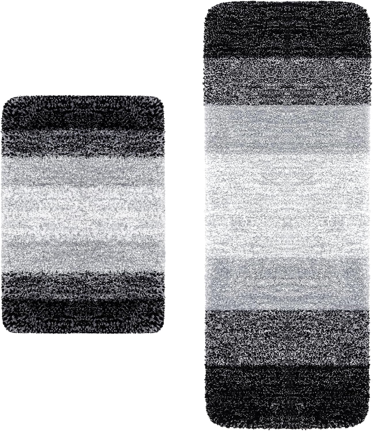 Arotive Alfombras de baño de microfibra de 2 piezas, tamaño 24 x 16 y 47 x 17 pulgadas, color negro, paquete de 2 artículos