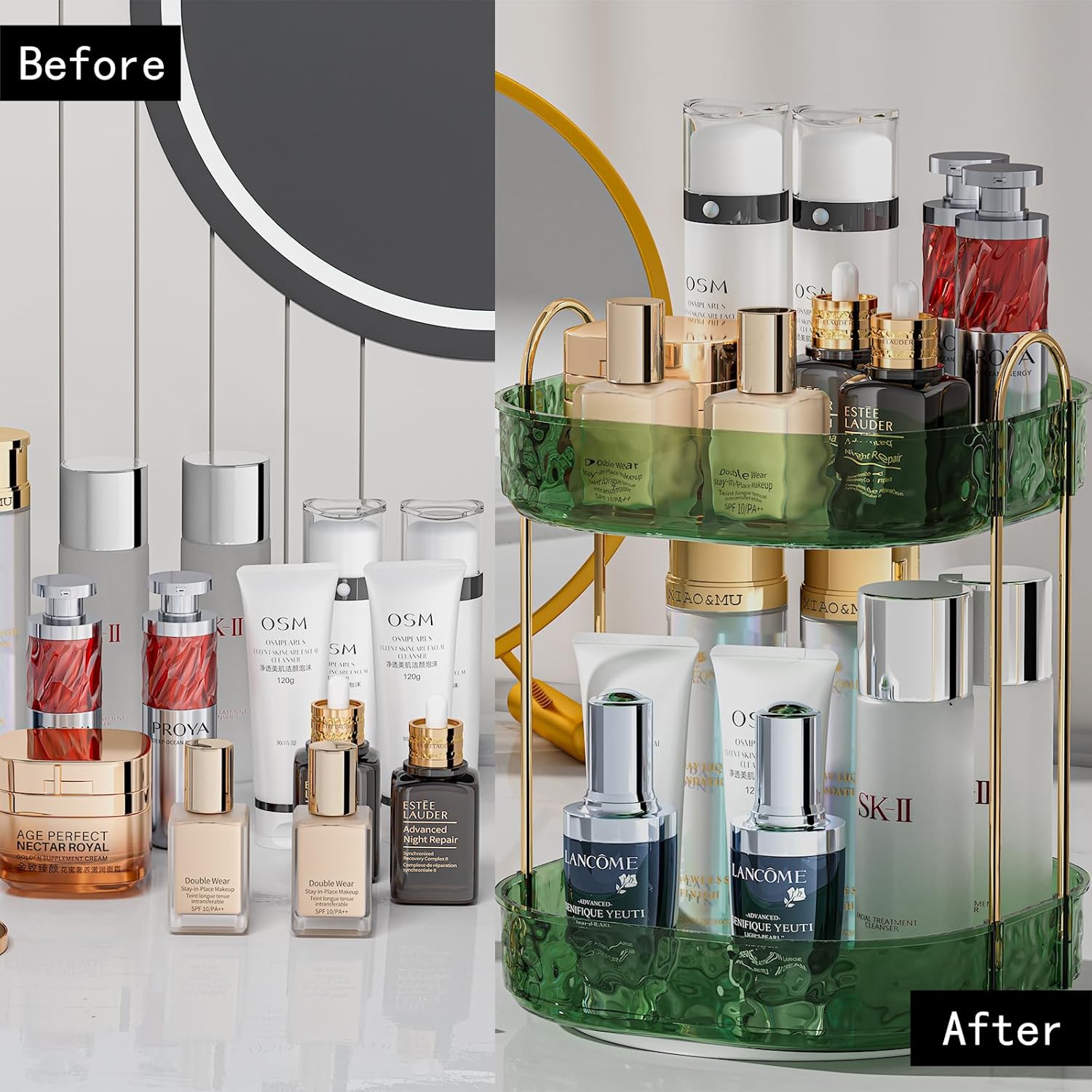 ZHIAI Organizador de maquillaje giratorio de 360, estante giratorio de maquillaje para baño, gran capacidad, almacenamiento de cosméticos, estante