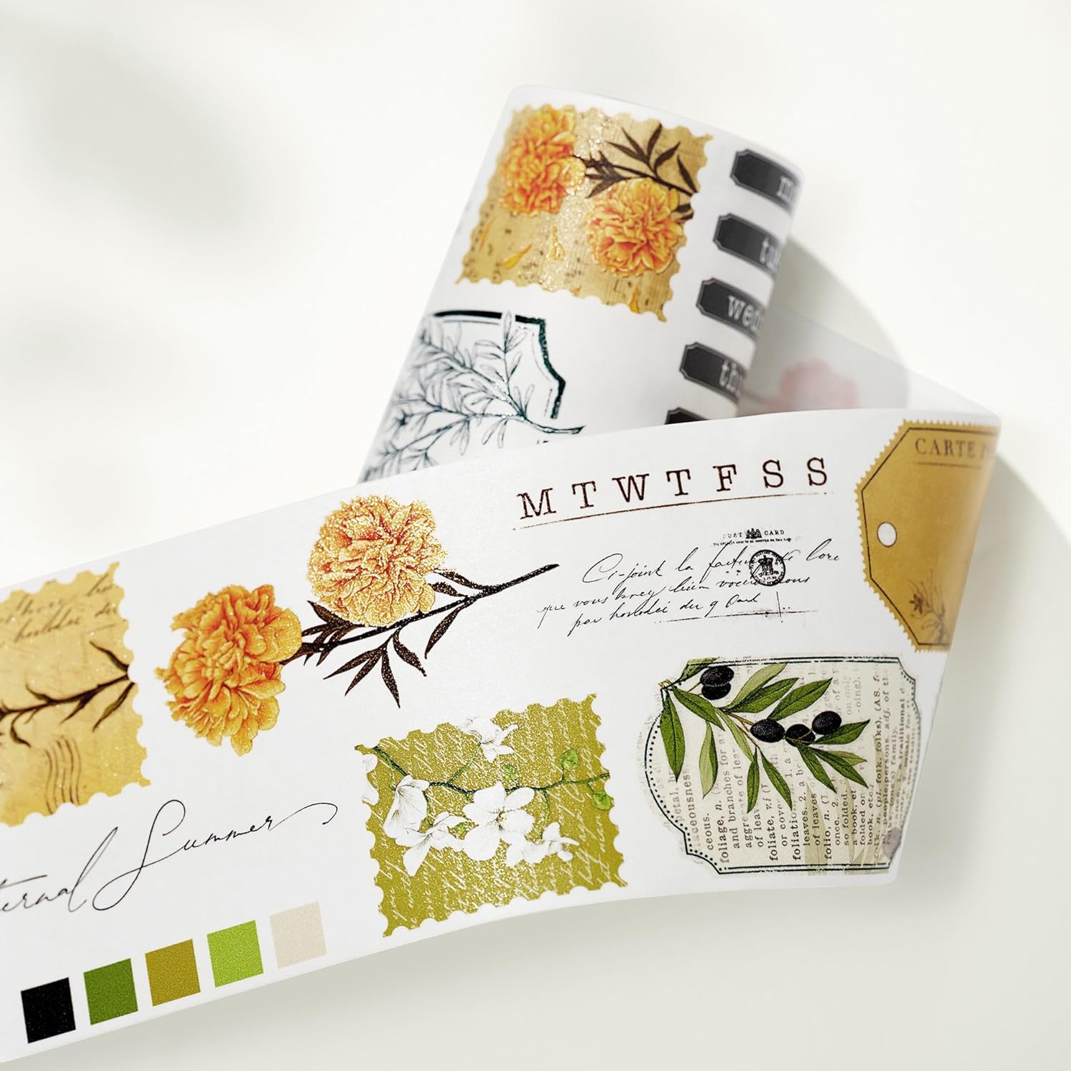 WT Season’s Symphony – Cinta Washi ancha, rollo individual, diseños originales, cinta decorativa floral, cuaderno de recortes de chatarra Bujo