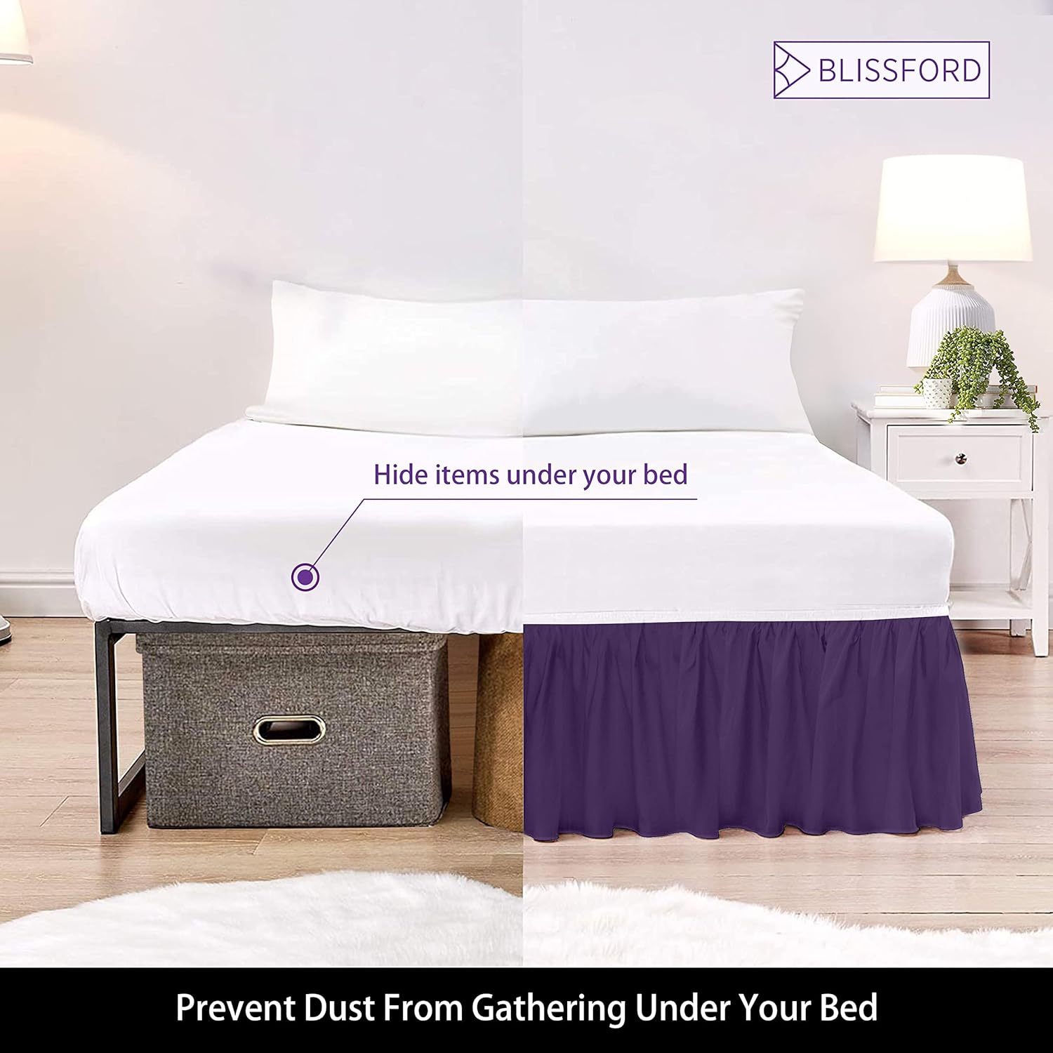 Falda de cama con volantes con esquinas divididas, tamaño King, falda de cama de 14pulgadas (disponible en 16 colores)