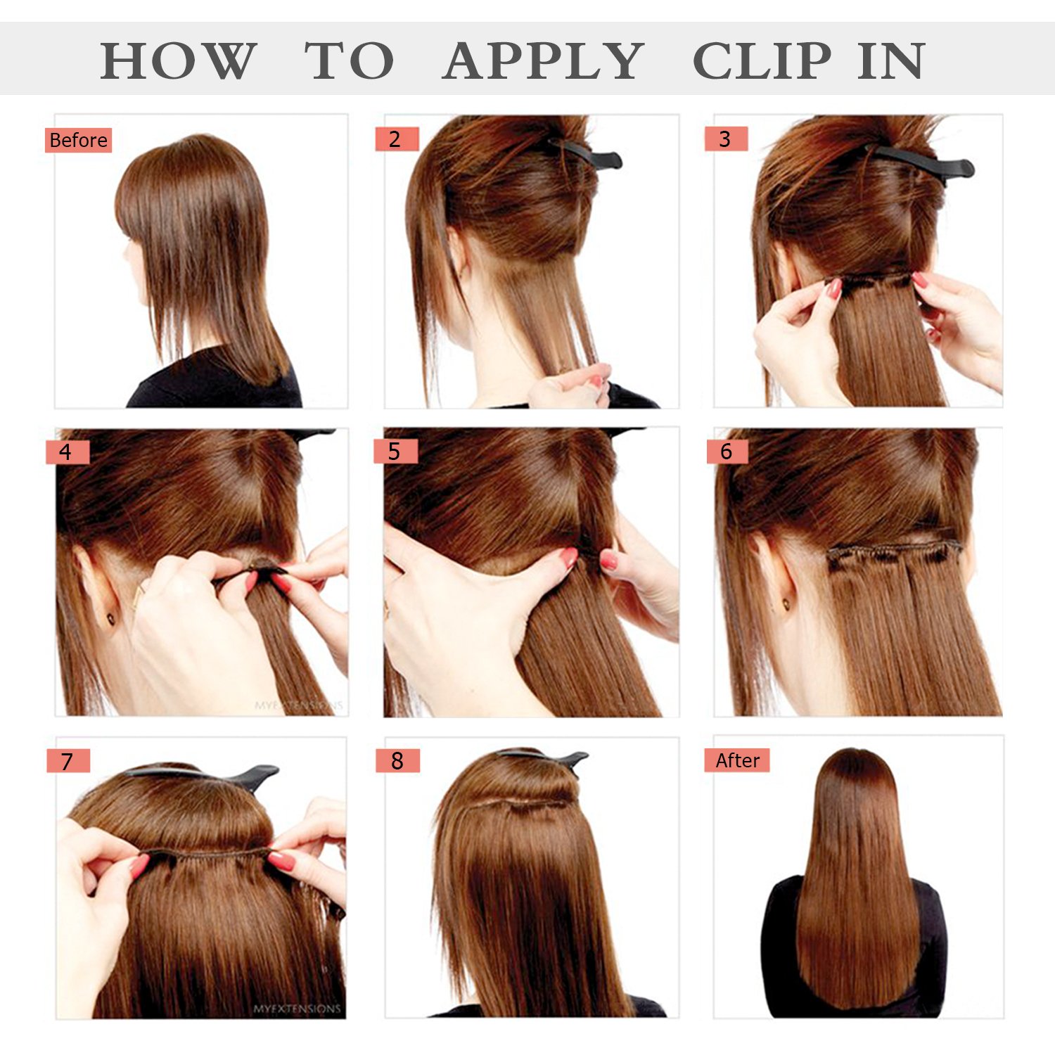 Extensiones de cabello humano Remy de 20 pulgadas con clip para mujer, extensiones de cabello humano largo, sedoso y liso, 2.65onzas, 4 piezas,