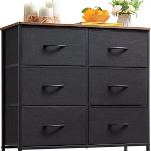 Somdot Cómoda para dormitorio con 6 cajones, cómoda de almacenamiento de 3 niveles con contenedores de tela extraíbles para armario, guardería, Somdot Cómoda para dormitorio con 6 cajones, cómoda de almacenamiento de 3 niveles con contenedores de tela extraíbles para armario, guardería,