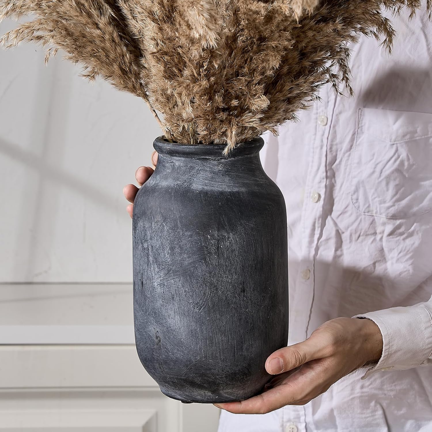 SIDUCAL Florero rústico de granja, florero de cerámica grande de 9.5 pulgadas, jarrón de hierba de las pampas, jarrón moderno de decoración de