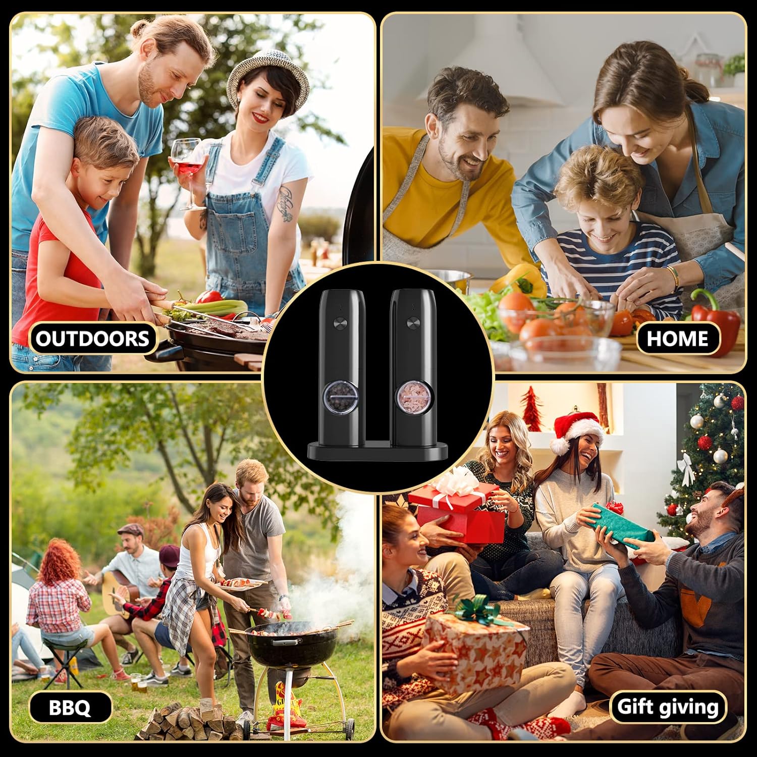 FETLLESN Juego de molinillo eléctrico de sal y pimienta, juego de molinillo de pimienta automático recargable, luz LED, con una sola mano, con - Imagen 6