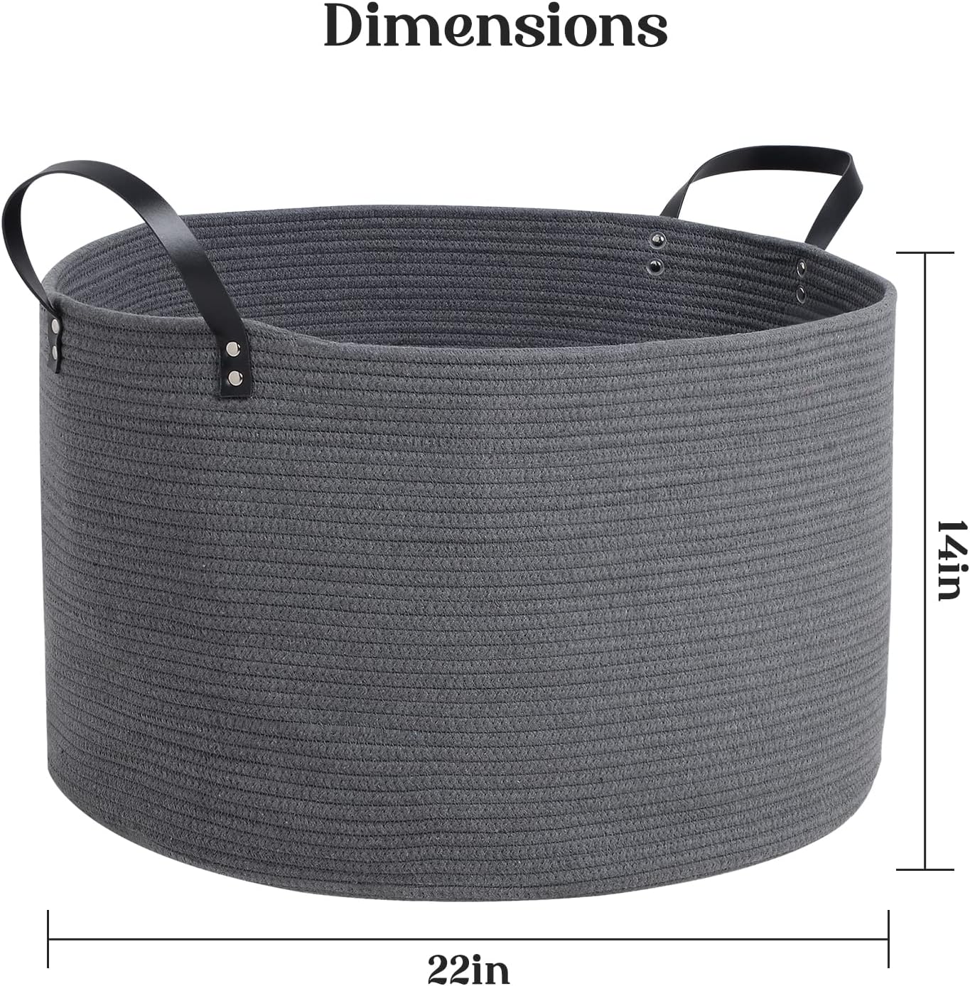 Luxury Little Cesta de almacenamiento extragrande para guardería, 22 x 22 x 14 pulgadas, cesta de cuerda de algodón 100% con asas, cesta de