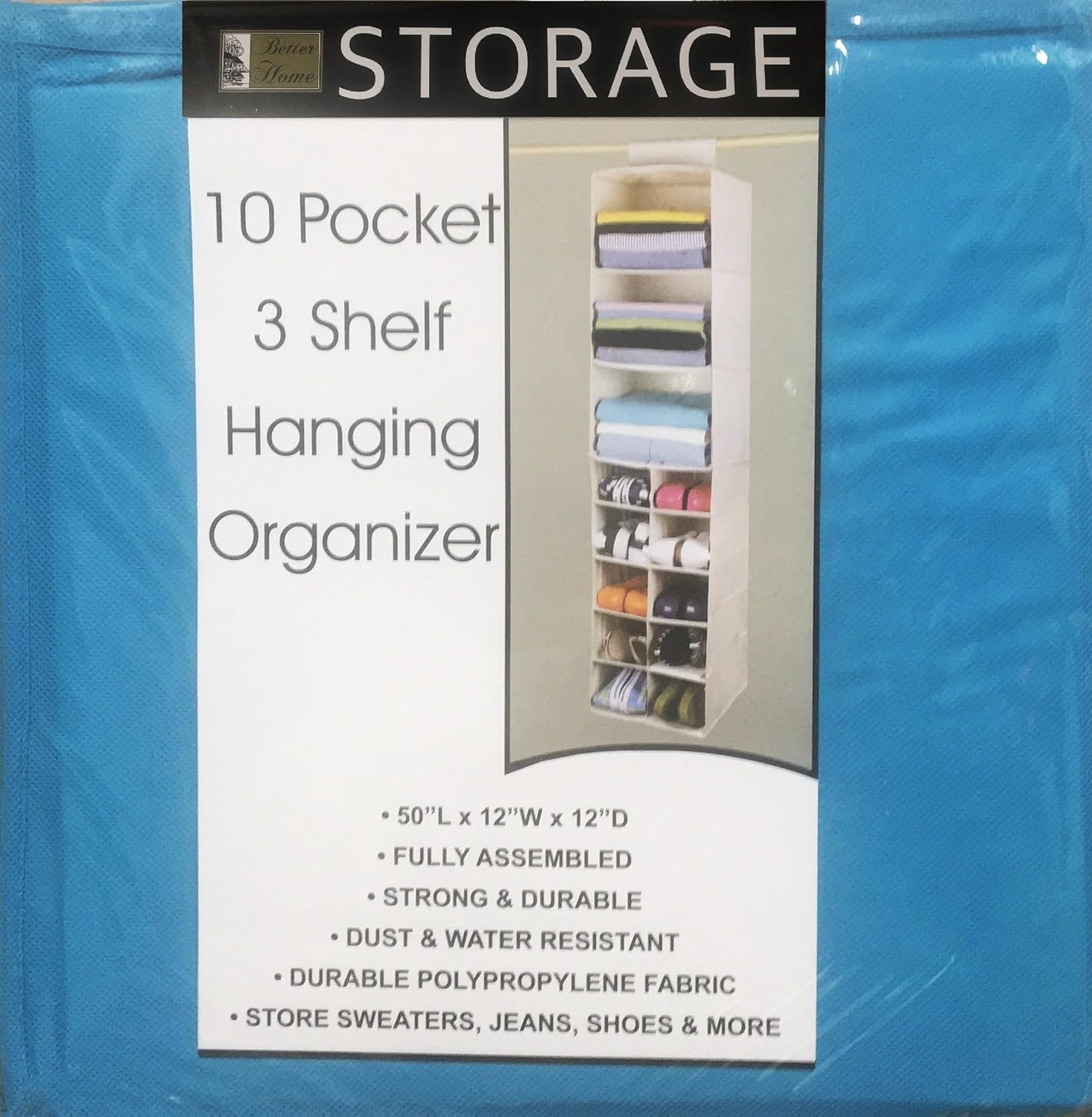 Better Home Organizador colgante para armario, 3 estantes y 10 bolsillos para zapatos, ahorro de espacio de almacenamiento de 50 x 12 x 12 pulgadas