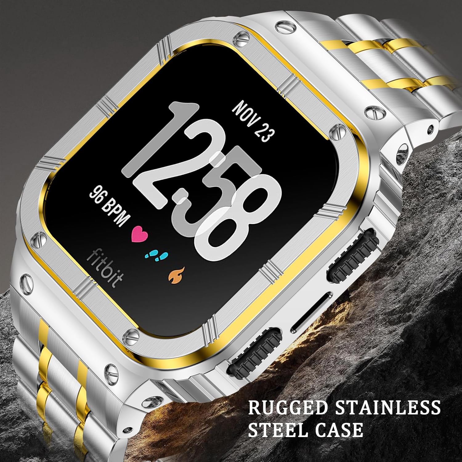 Correa de reloj de acero inoxidable con funda compatible con Fitbit Versa 4Versa 3Versa 2VersaFitbit Versa LiteFitbit Sense 2Sense Bands, pulseras