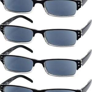 Eyekepper Paquete de 4 lentes de sol clásicos de lectura para mujeres y hombres, lentes grises de dos tonos +2.00 Eyekepper Paquete de 4 lentes de sol clásicos de lectura para mujeres y hombres, lentes grises de dos tonos +2.00