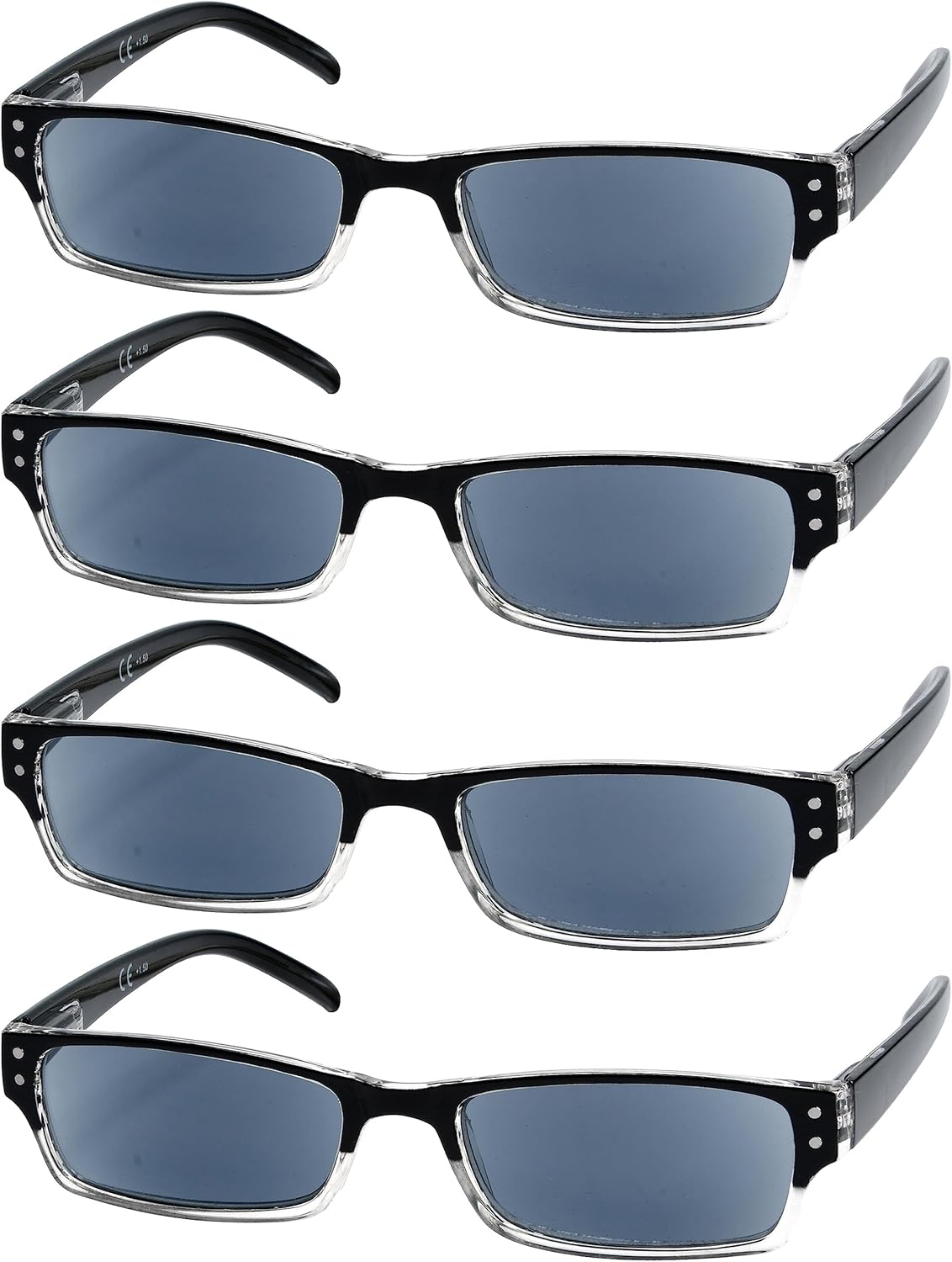 Eyekepper Paquete de 4 lentes de sol clásicos de lectura para mujeres y hombres, lentes grises de dos tonos +2.00