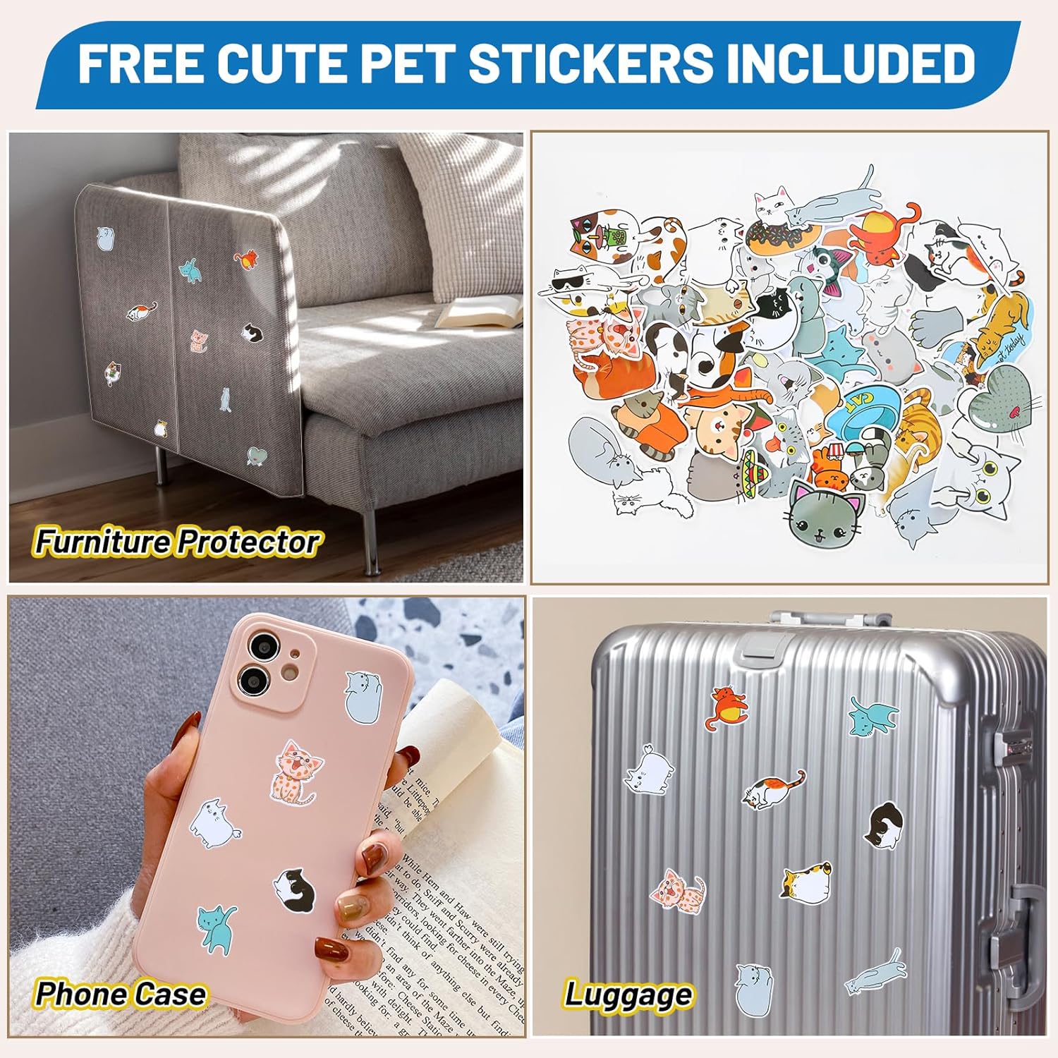Sin pines protector de muebles Eosarcu para gatos, paquete de 16 protectores de sofá de un solo lado contra garras de gato, protector de sofá