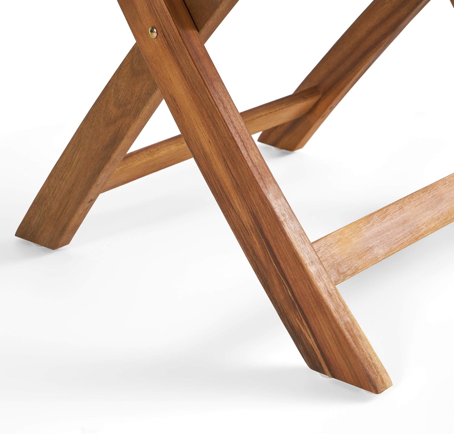GDFStudio Juego de bistró plegable de mimbre de madera de acacia al aire libre con sillas y mesa, acabado de teca y marrón