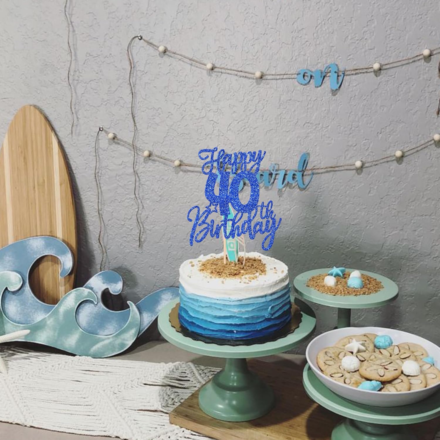 1 pieza de decoración de pastel de feliz cumpleaños 40 con purpurina y saludos a 40 años, selección de pastel de cuarenta y hola 40, fabulosa