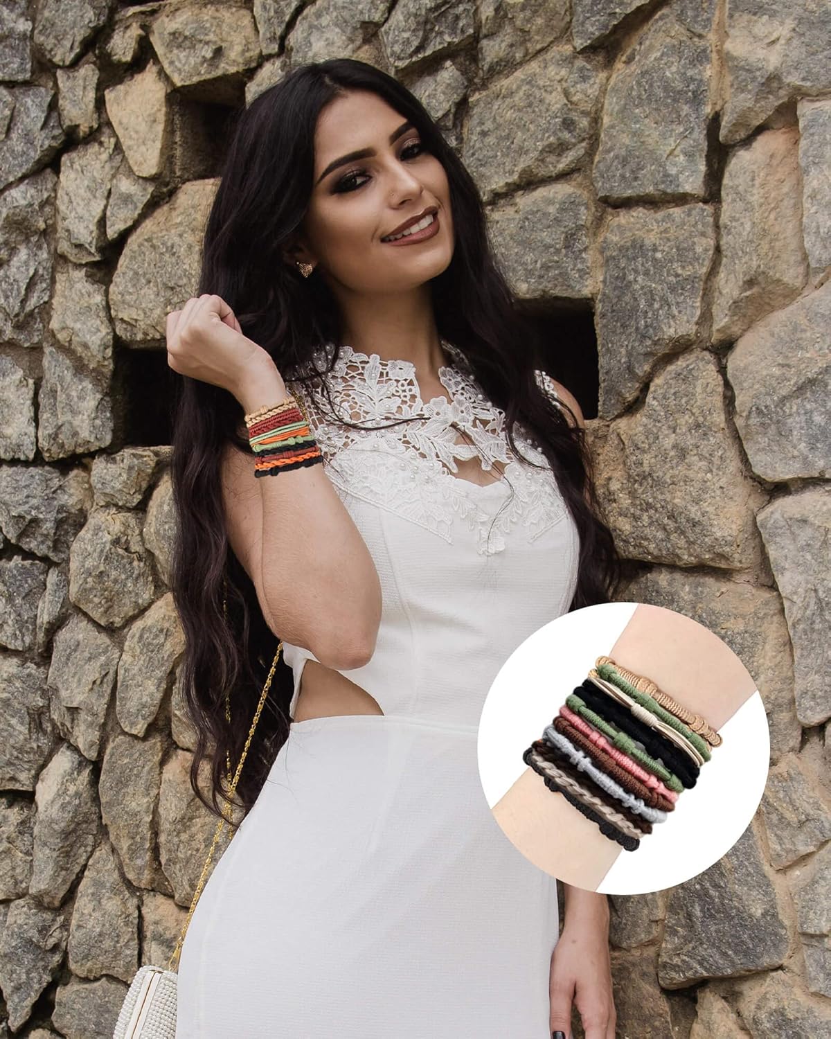 Pulseras bohemias para mujer, 24 piezas, 4 estilos, magníficas pulseras de doble uso y banda para el cabello, suaves y elegantes, accesorios para el
