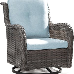 Silla giratoria para patio al aire libre, juego de conversación de mimbre para patio al aire libre con cojines de tela de olefina adecuados para Silla giratoria para patio al aire libre, juego de conversación de mimbre para patio al aire libre con cojines de tela de olefina adecuados para